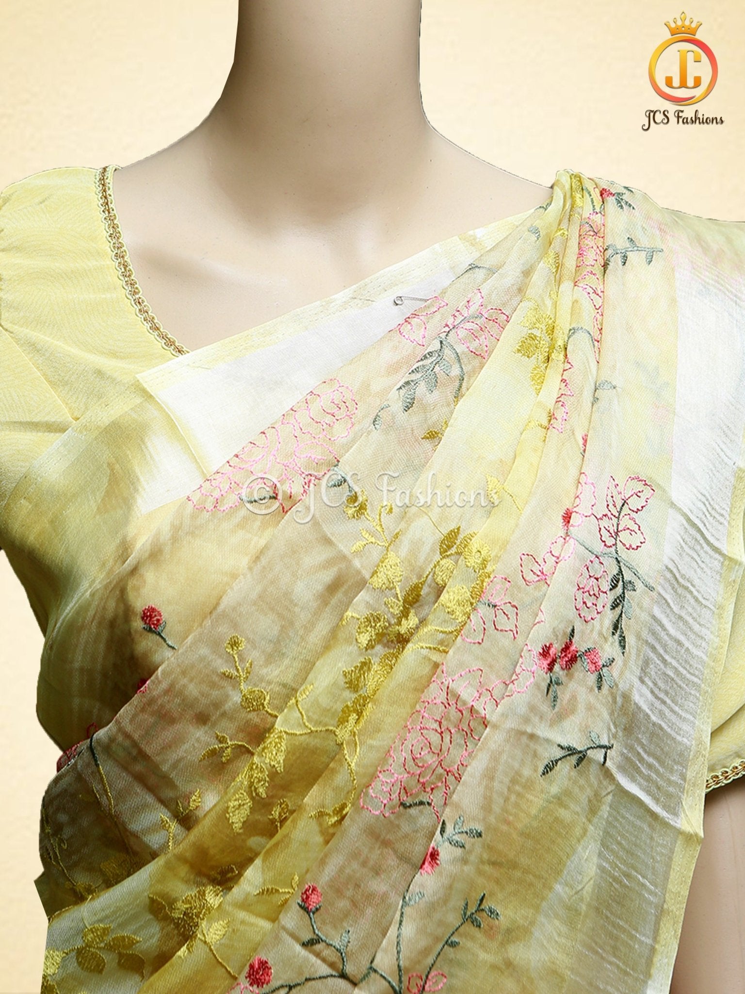 Soft Organza Saree With embroidery and zari work, Fully stitched blouse SAREE JCS Fashions