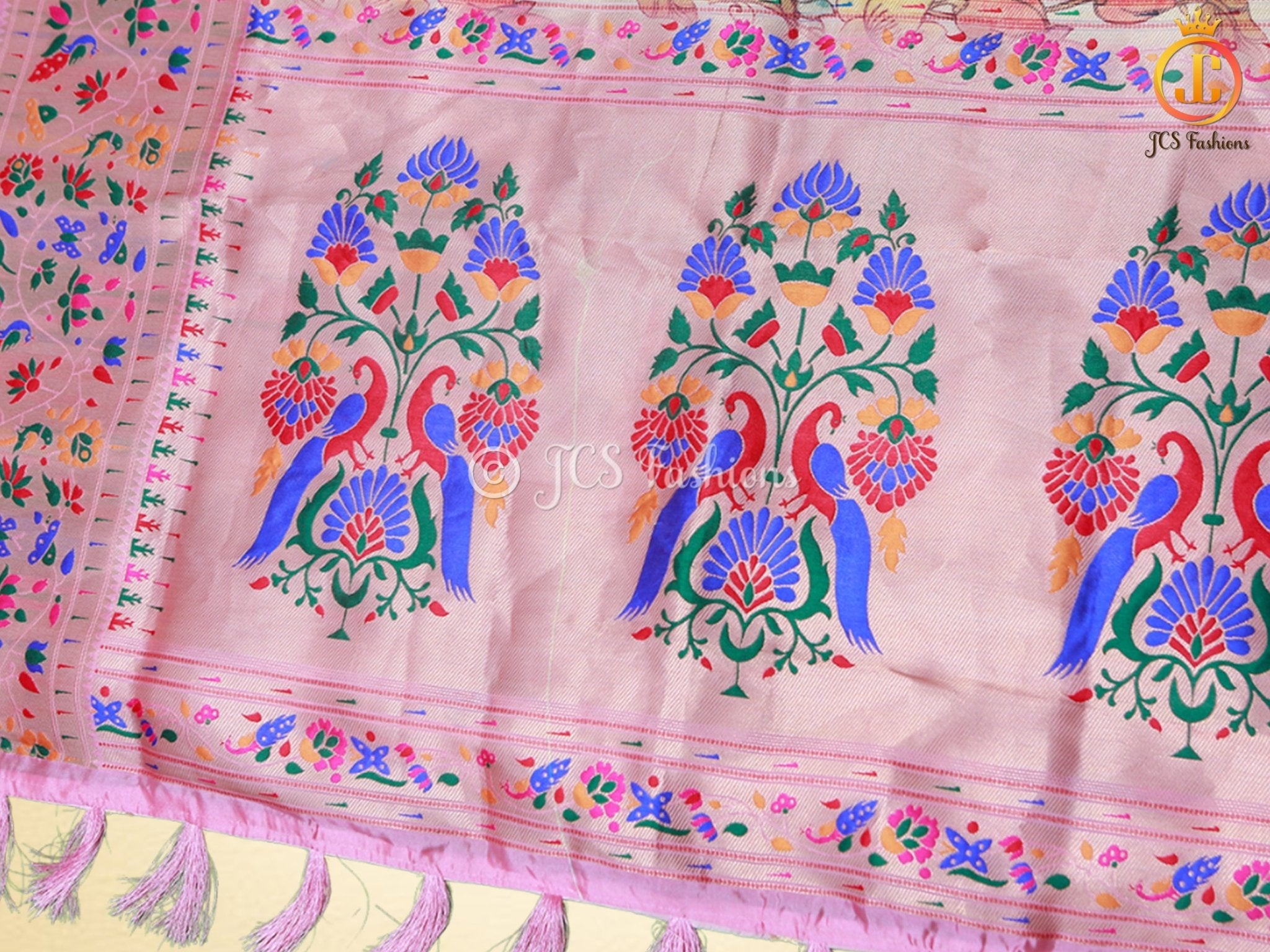 Soft Silk Kalamkari Pattu Saree, Paithani border, Ready to wear blouse, SAREE JCS Fashions