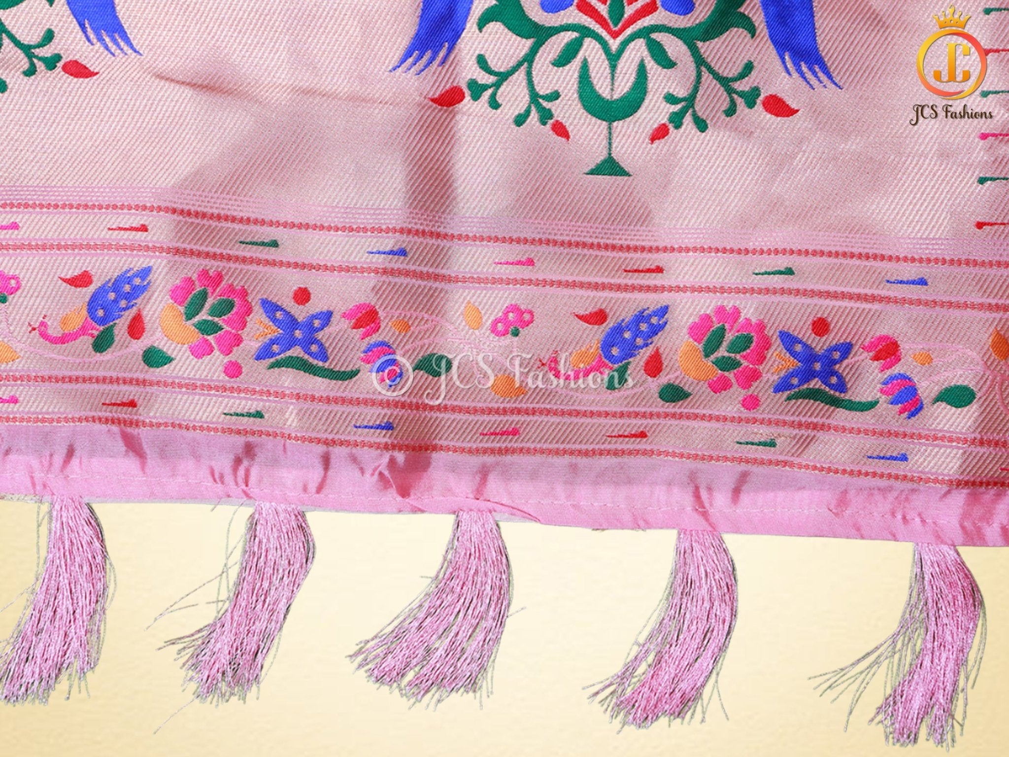 Soft Silk Kalamkari Pattu Saree, Paithani border, Ready to wear blouse, SAREE JCS Fashions