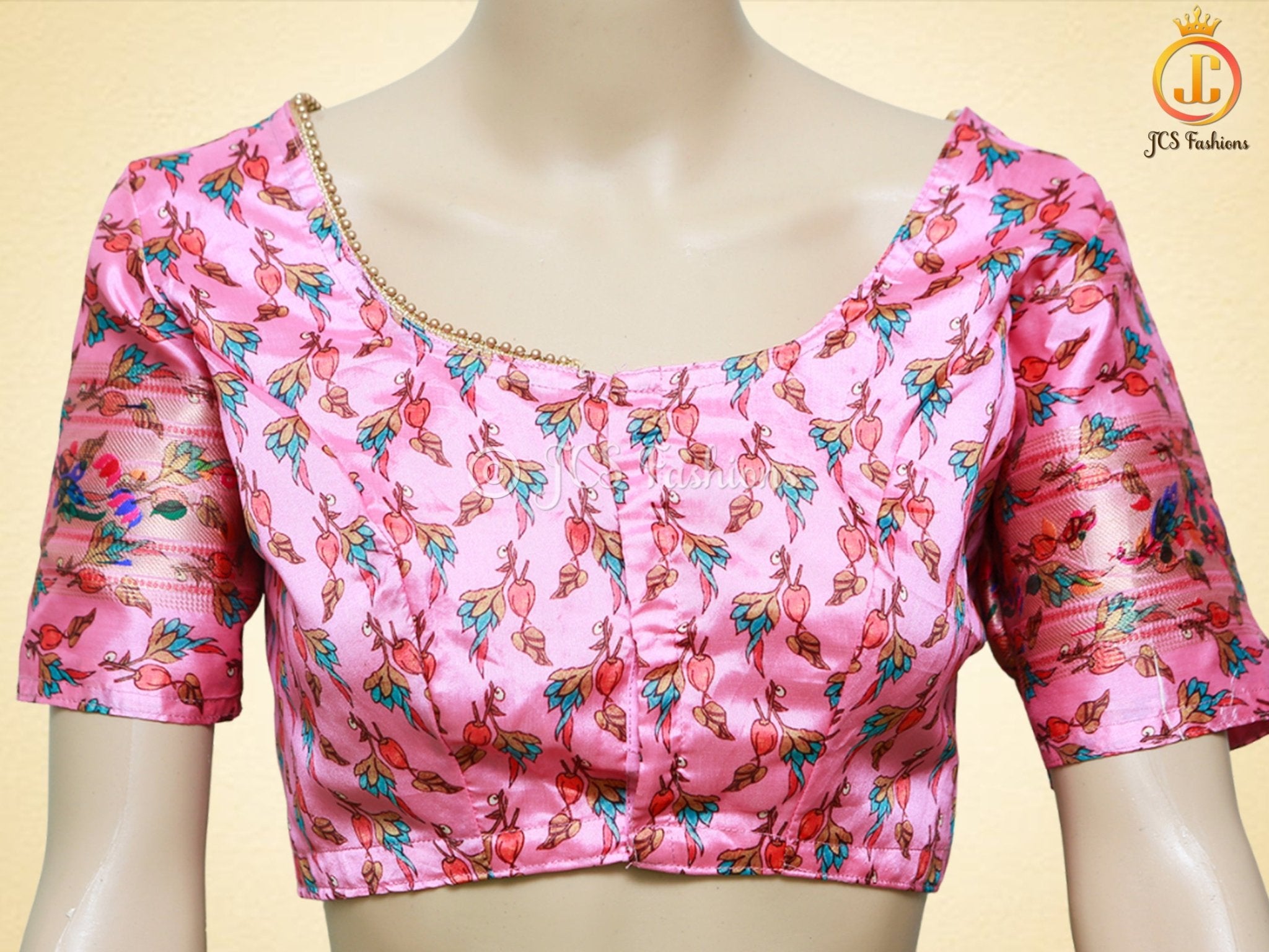 Soft Silk Kalamkari Pattu Saree, Paithani border, Ready to wear blouse, SAREE JCS Fashions