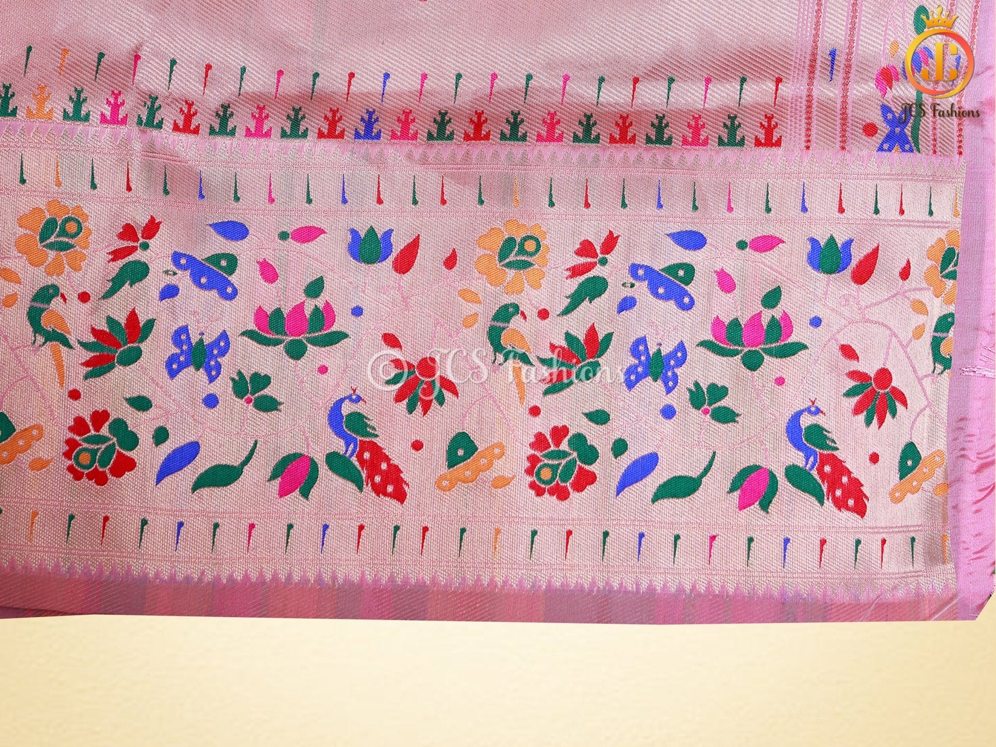 Soft Silk Kalamkari Pattu Saree, Paithani border, Ready to wear blouse, SAREE JCS Fashions