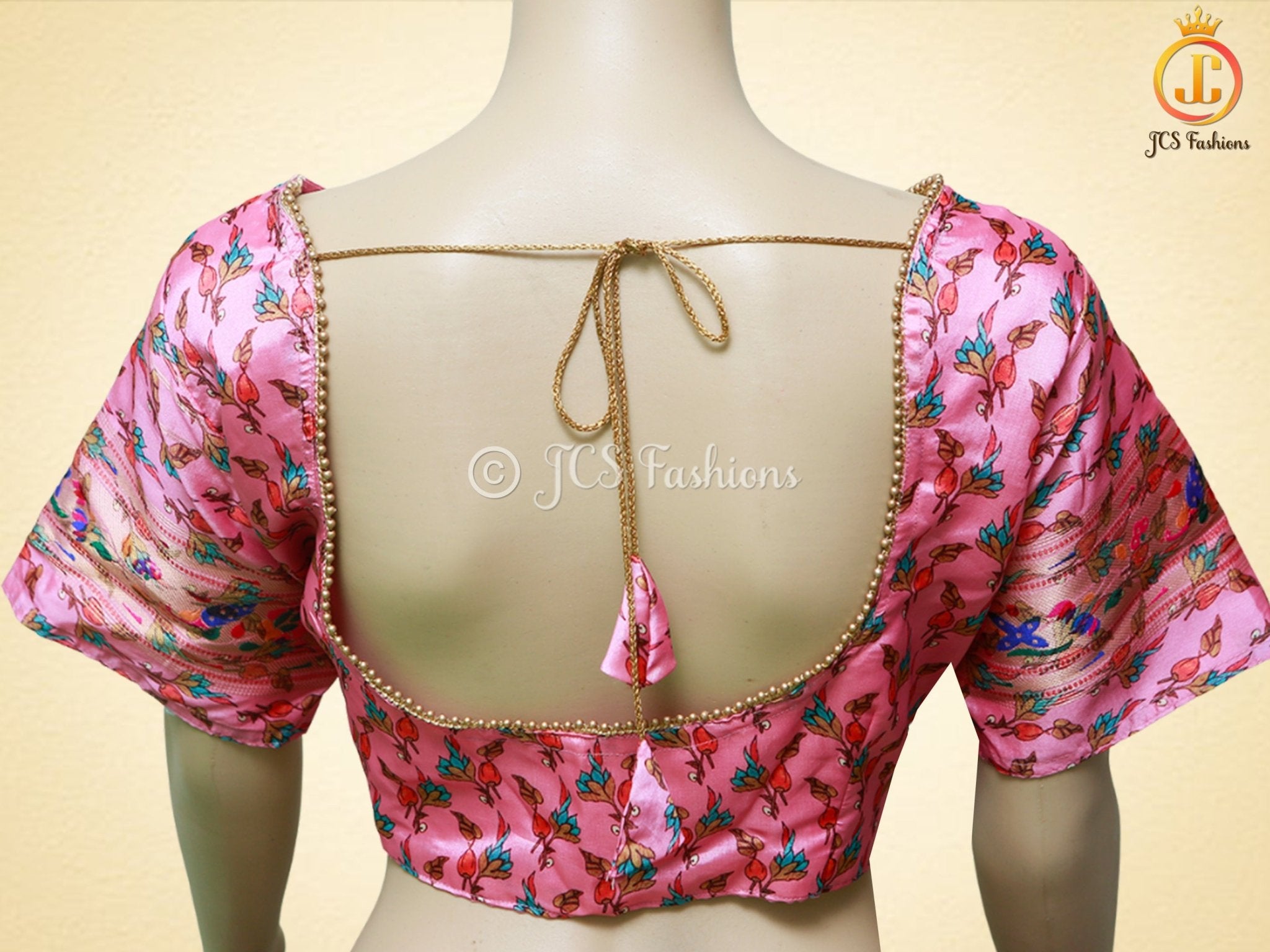 Soft Silk Kalamkari Pattu Saree, Paithani border, Ready to wear blouse, SAREE JCS Fashions