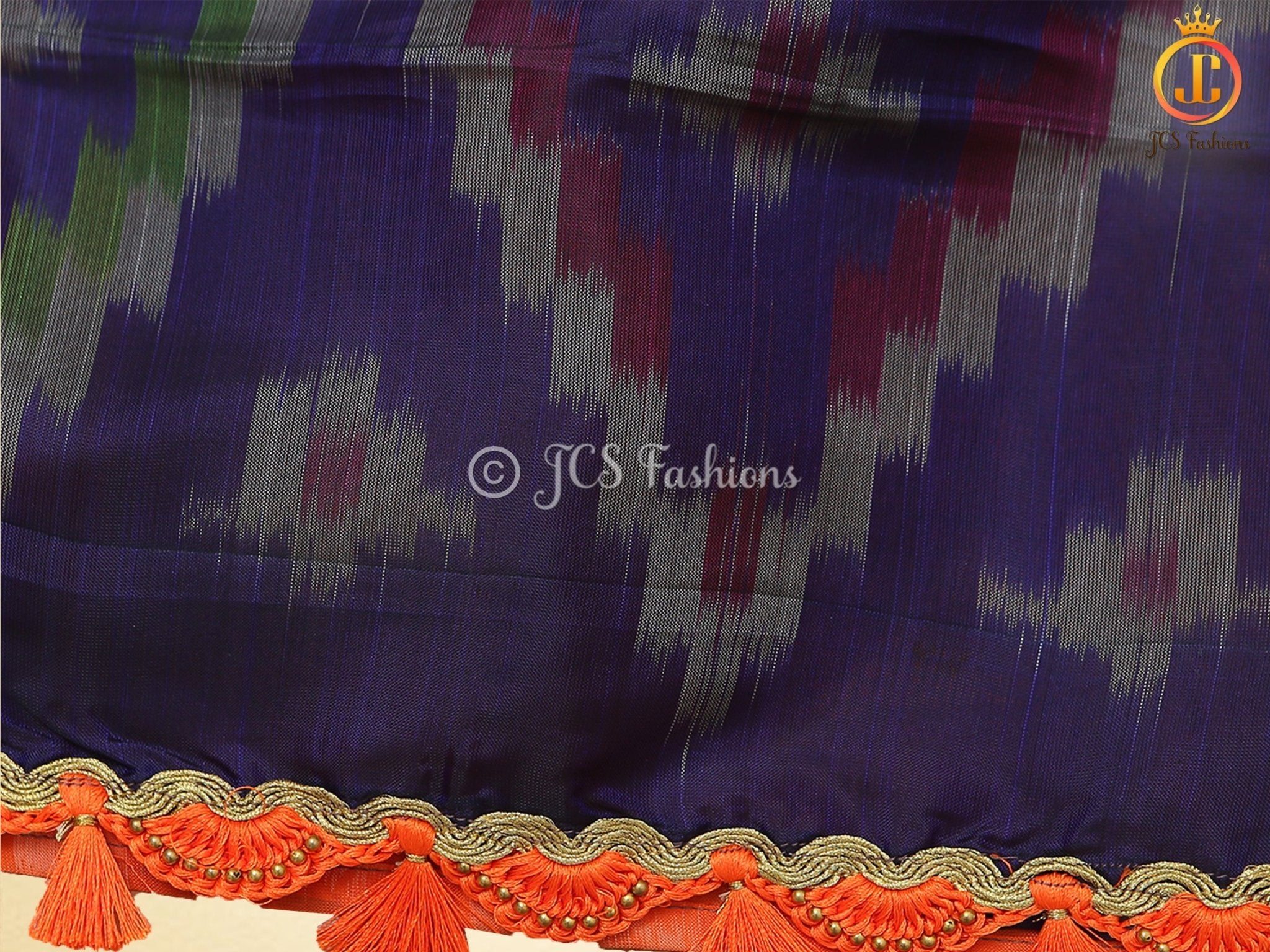 Soft Silk Pochampalli ikkat Saree With Contrast Pallu And Contrast Blouse SAREE JCS Fashions