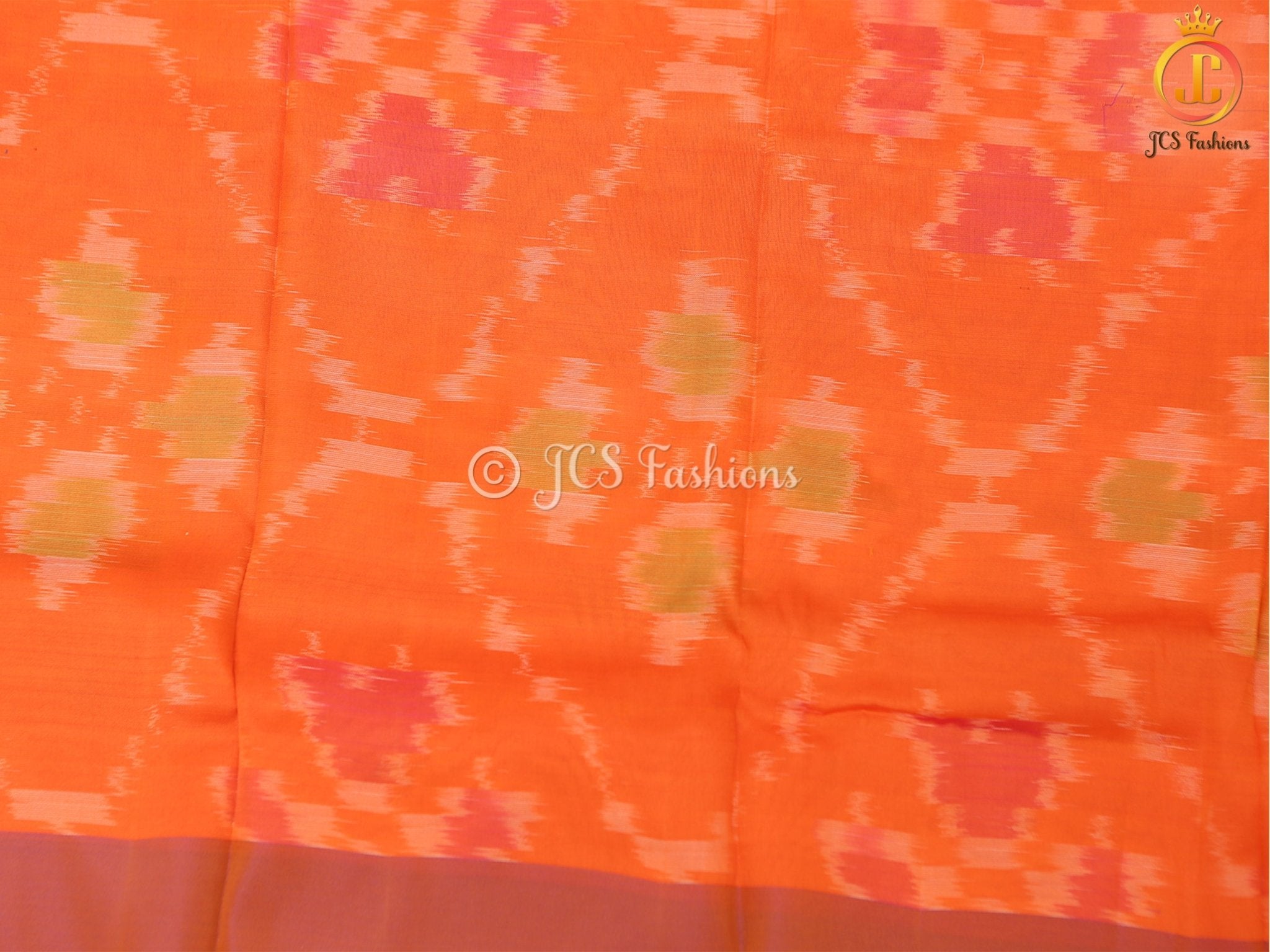 Soft Silk Pochampalli ikkat Saree With Contrast Pallu And Contrast Blouse SAREE JCS Fashions