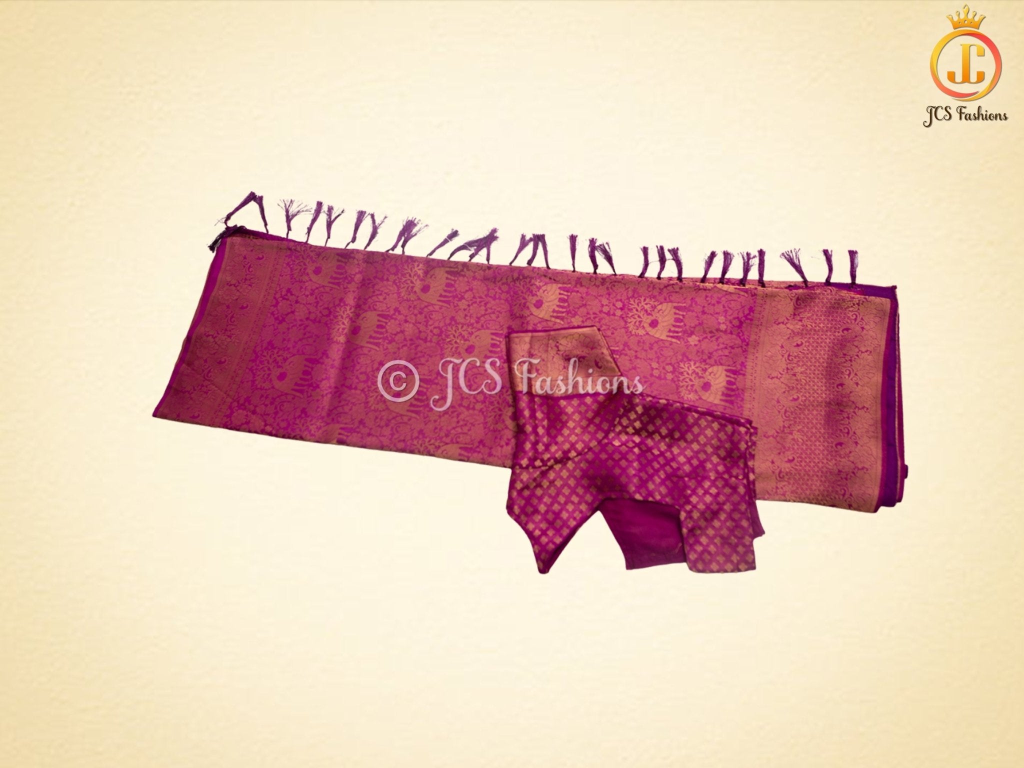 Soft Silk Saree, Wine Color, Silk Weaving, Fully Stitched blouse SAREE JCS Fashions