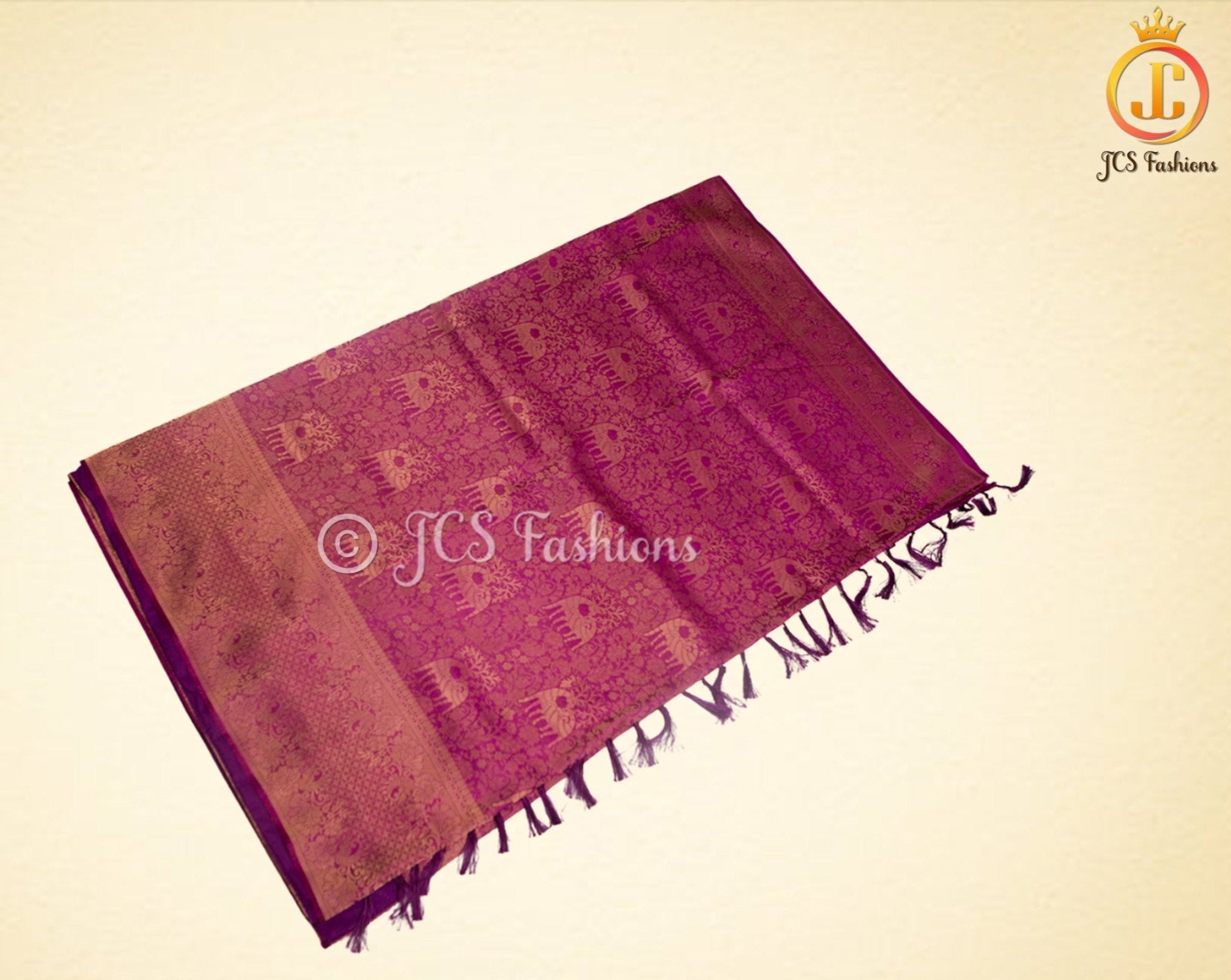 Soft Silk Saree, Wine Color, Silk Weaving, Fully Stitched blouse SAREE JCS Fashions