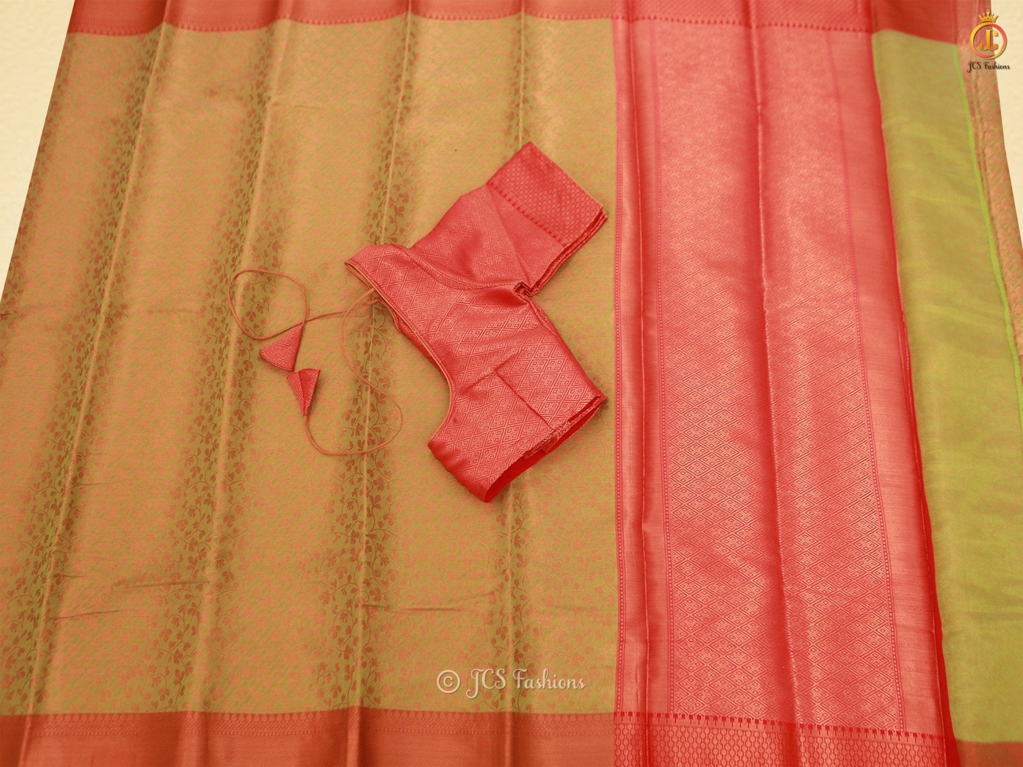 Soft Silk Saree with Copper Zari Weaves And Blouse SAREE JCS Fashions Pink 5.5 meters
