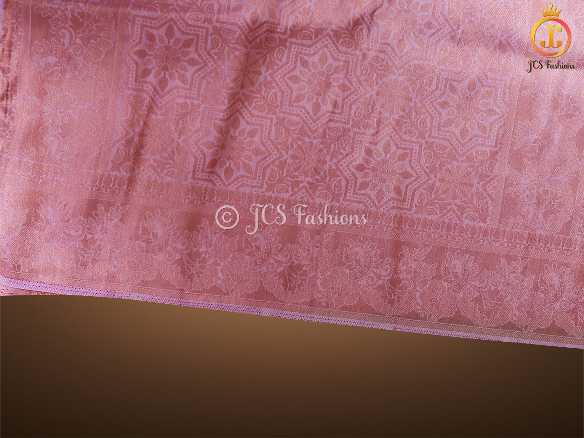 Soft Silk Saree with Full Gold zari Weaving in Baby Pink, Fully stitched blouse SAREE JCS Fashions