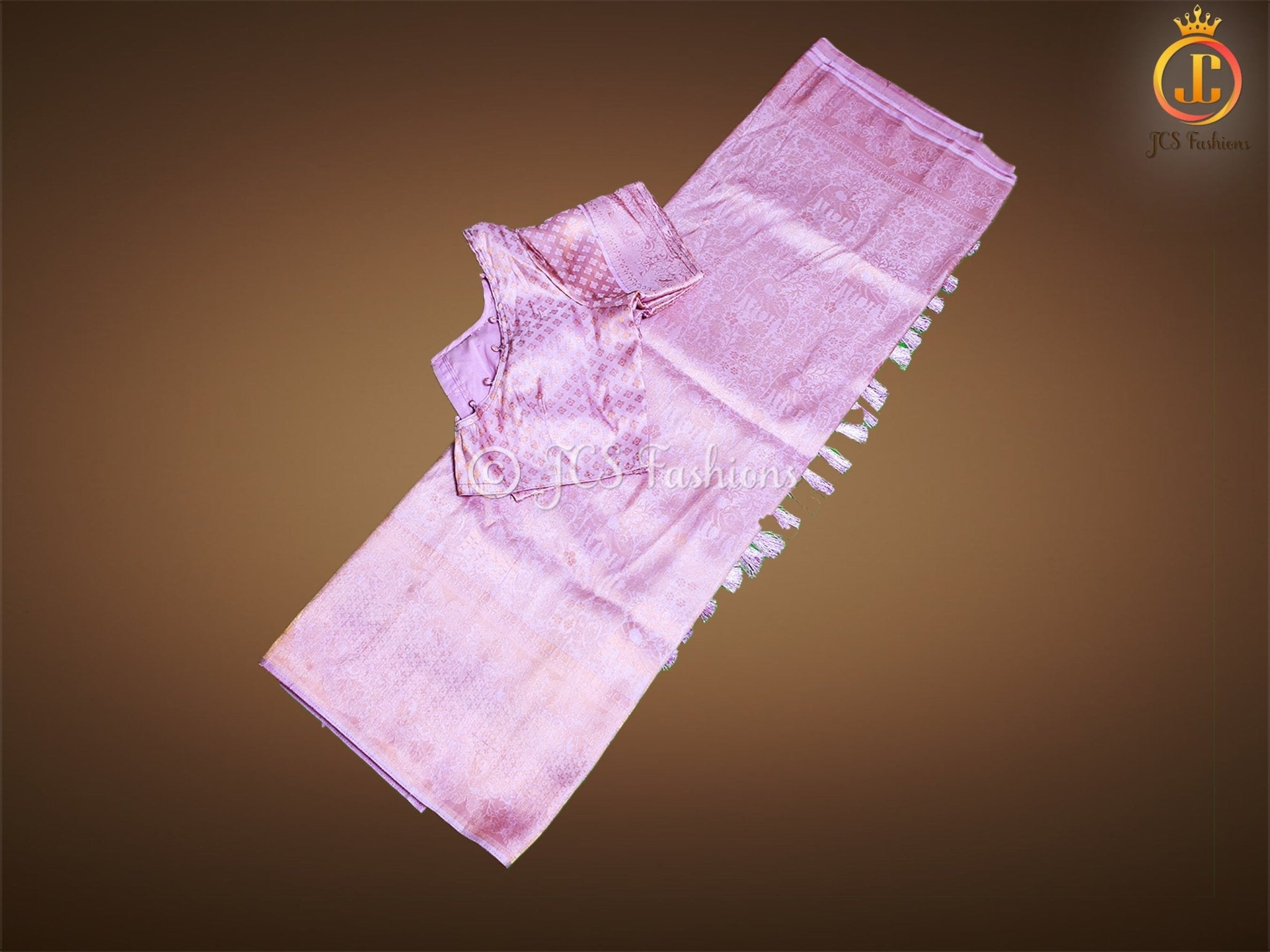 Soft Silk Saree with Full Gold zari Weaving in Baby Pink, Fully stitched blouse SAREE JCS Fashions Pastel Pink 5.5 meters