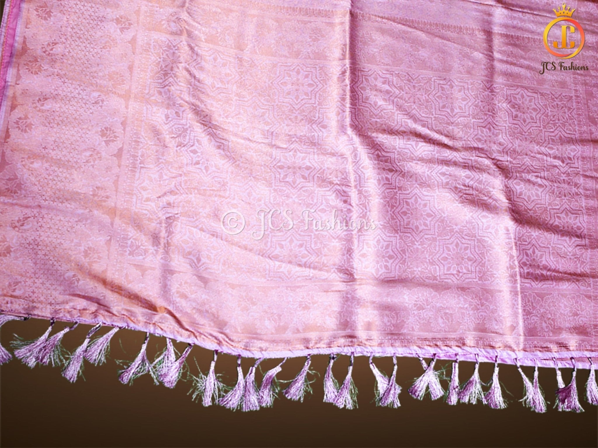 Soft Silk Saree with Full Gold zari Weaving in Baby Pink, Fully stitched blouse SAREE JCS Fashions