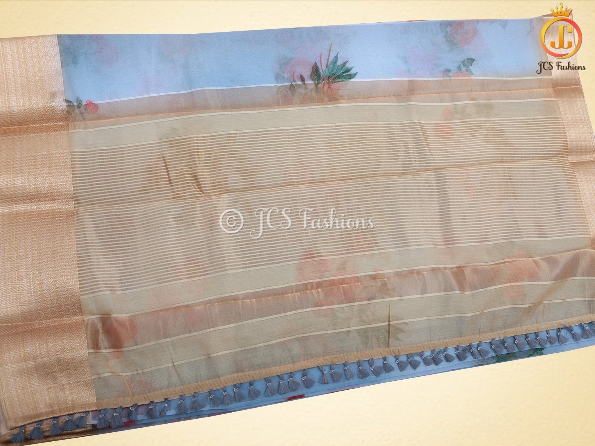 Stunning Pure Handloom Organza Printed Saree with Fully Stitched Printed Blouse SAREE JCS Fashions
