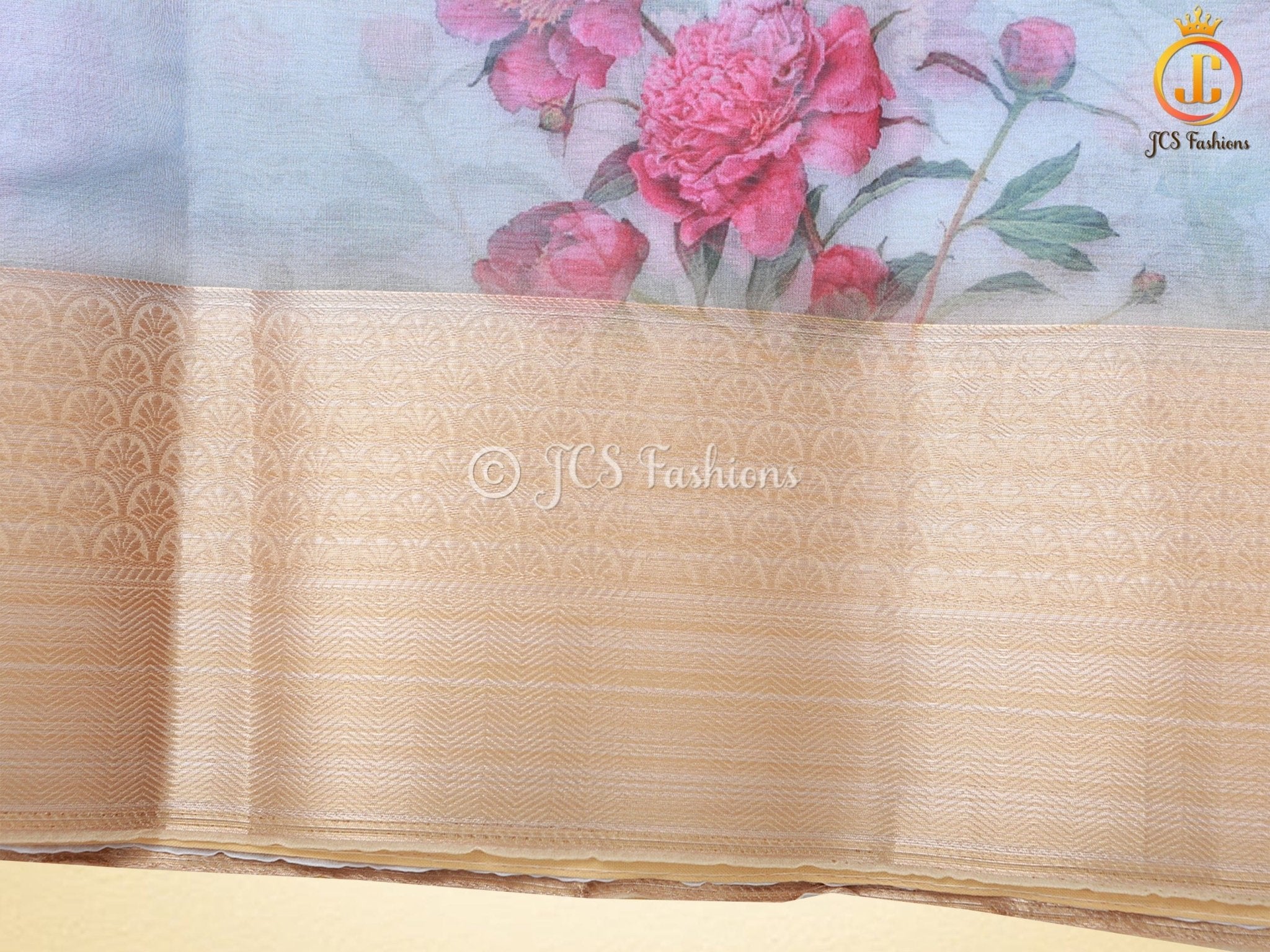 Stunning Pure Handloom Organza Printed Saree with Fully Stitched Printed Blouse SAREE JCS Fashions