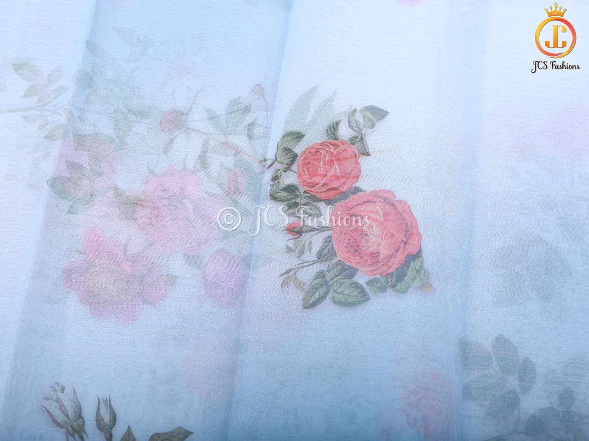 Stunning Pure Handloom Organza Printed Saree with Fully Stitched Printed Blouse SAREE JCS Fashions