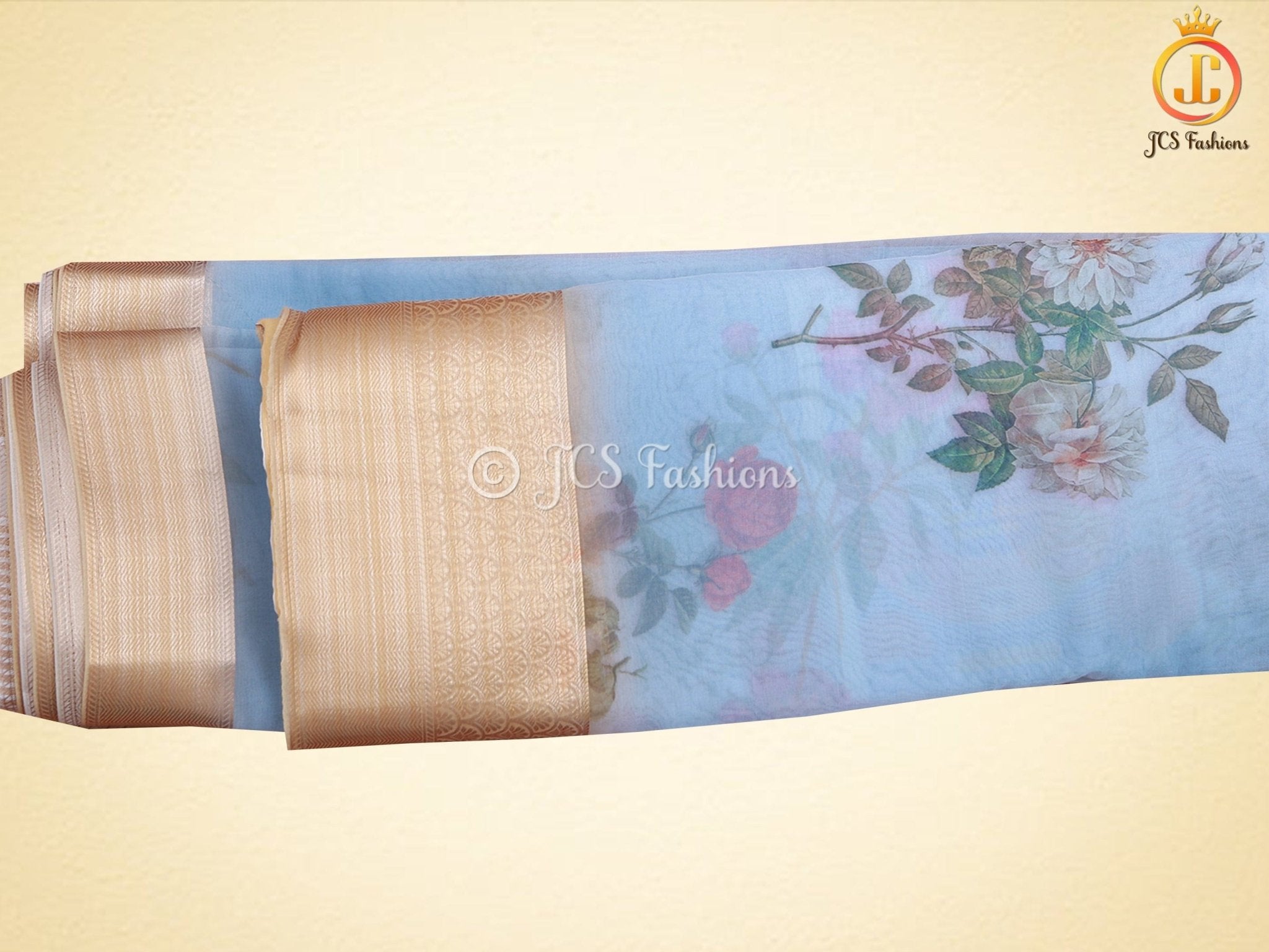 Stunning Pure Handloom Organza Printed Saree with Fully Stitched Printed Blouse SAREE JCS Fashions