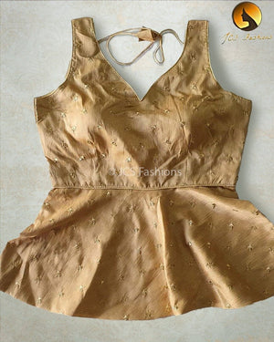 Cream Malbari Silk Long Blouse - Crop Top, Embroidered