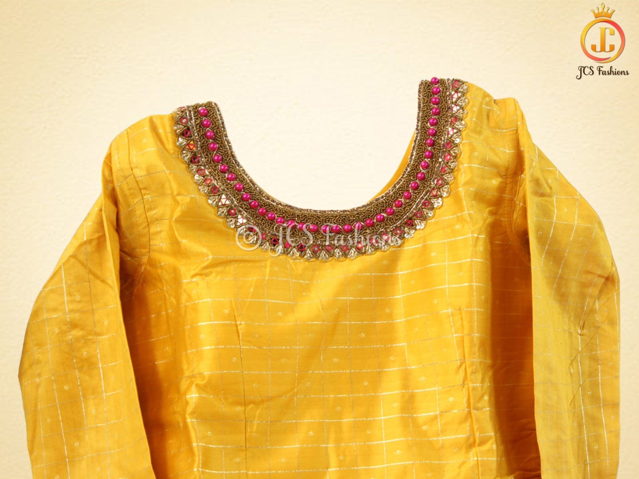Traditional Anarkali long gown with self zari weaving in Yellow KURTI JCS Fashions
