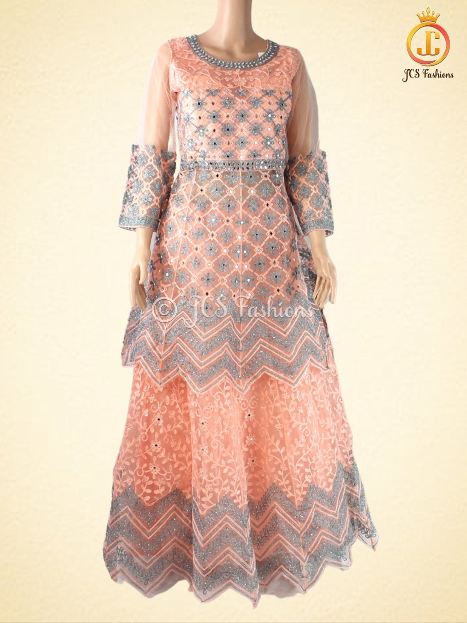 Traditional Embroidery And Mirror Work Soft Net Lehenga LEHANGA JCS Fashions