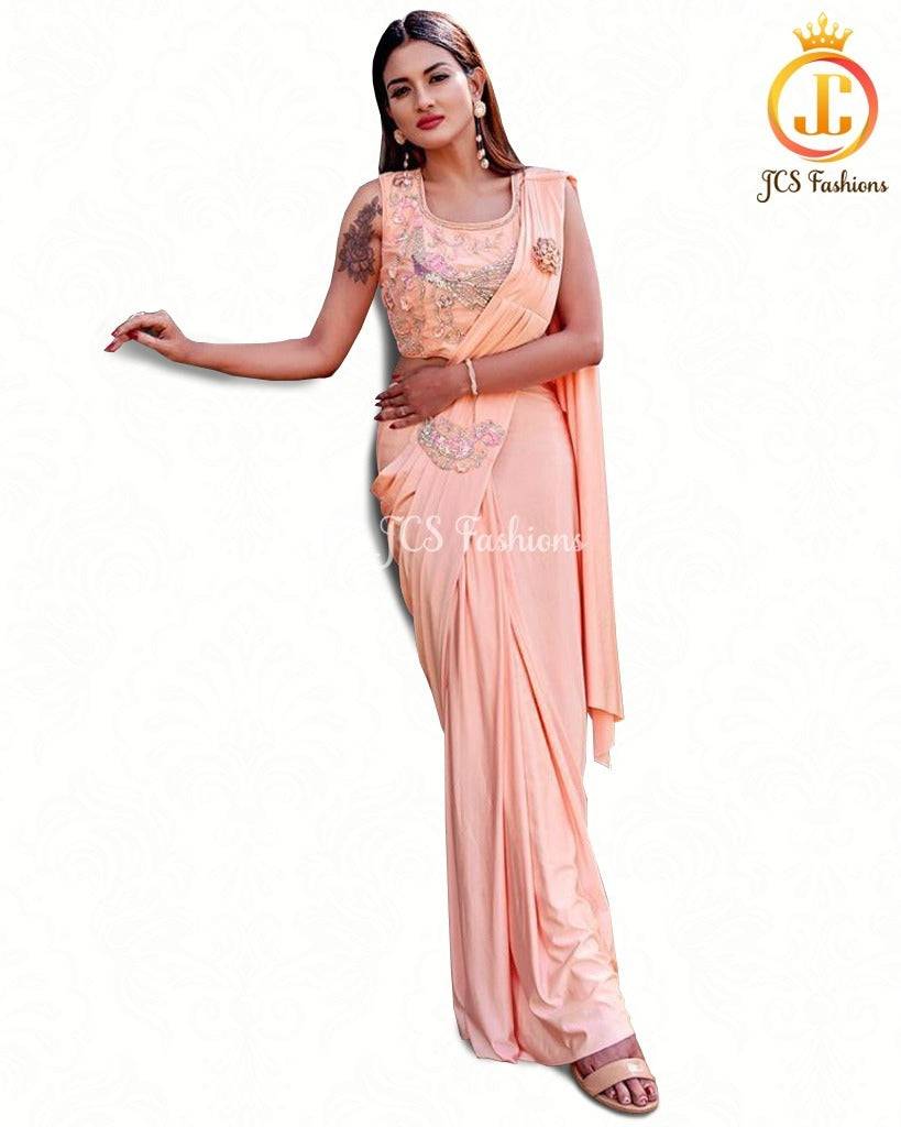 Trendy One minute, Ready to Wear Saree in Pastel Melon Saree JCS Fashions