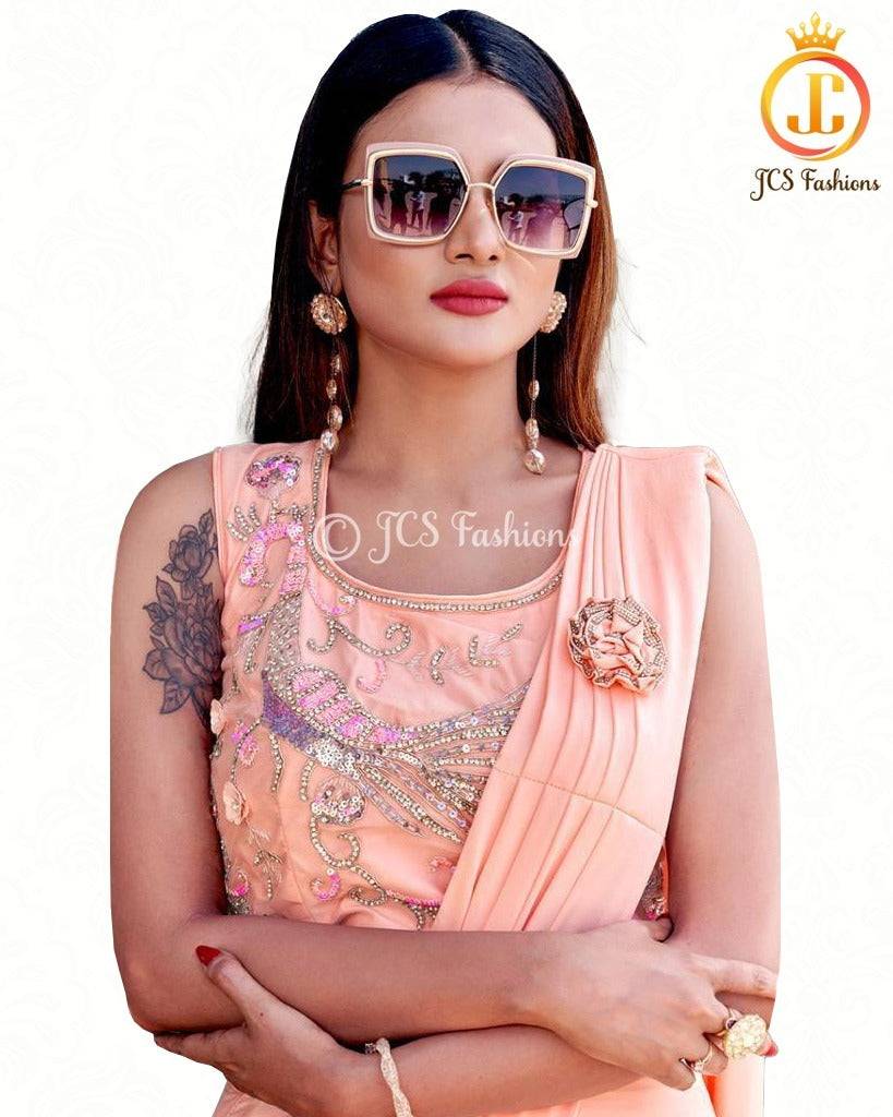 Trendy One minute, Ready to Wear Saree in Pastel Melon Saree JCS Fashions