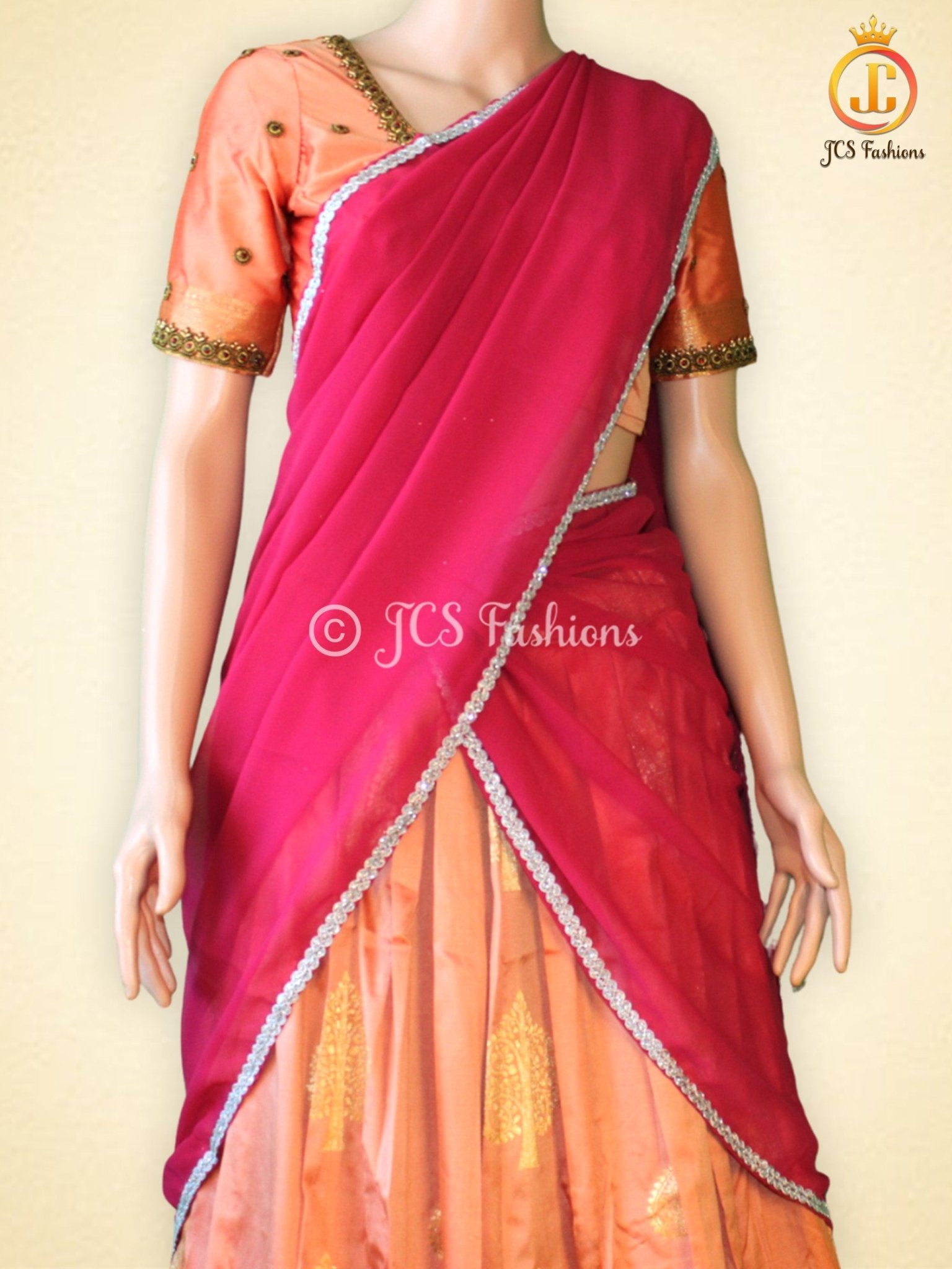Unique and Trendy Half Saree Set For Teens | Peach LEHANGA JCS Fashions