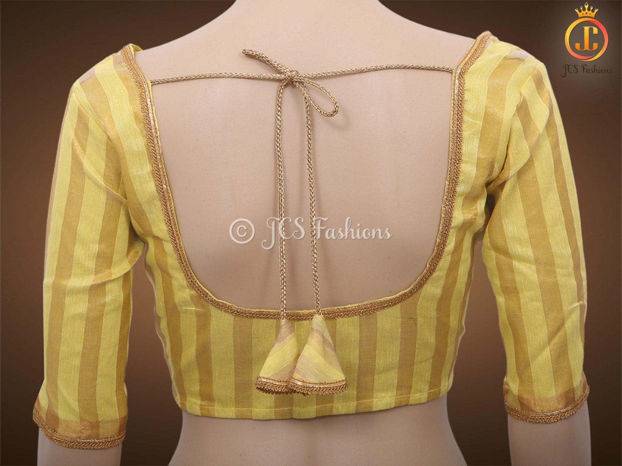 Vertical Zari weaved Lemon Yellow Tissue Linen Saree With Blouse SAREE JCS Fashions