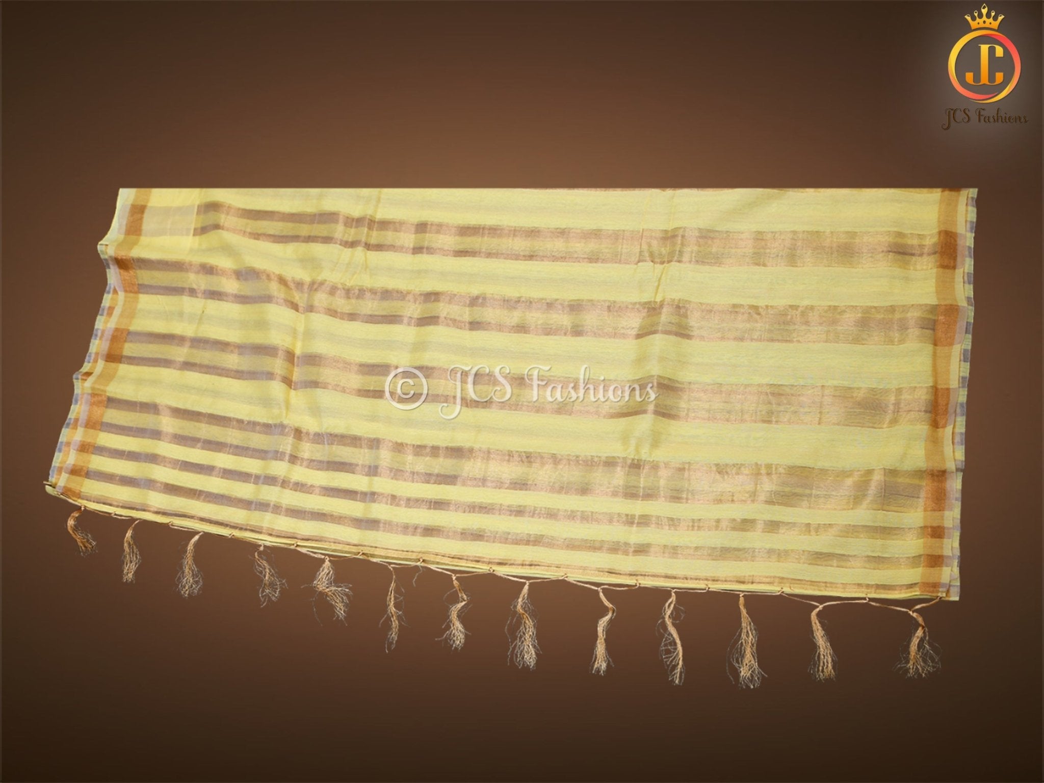 Vertical Zari weaved Lemon Yellow Tissue Linen Saree With Blouse SAREE JCS Fashions
