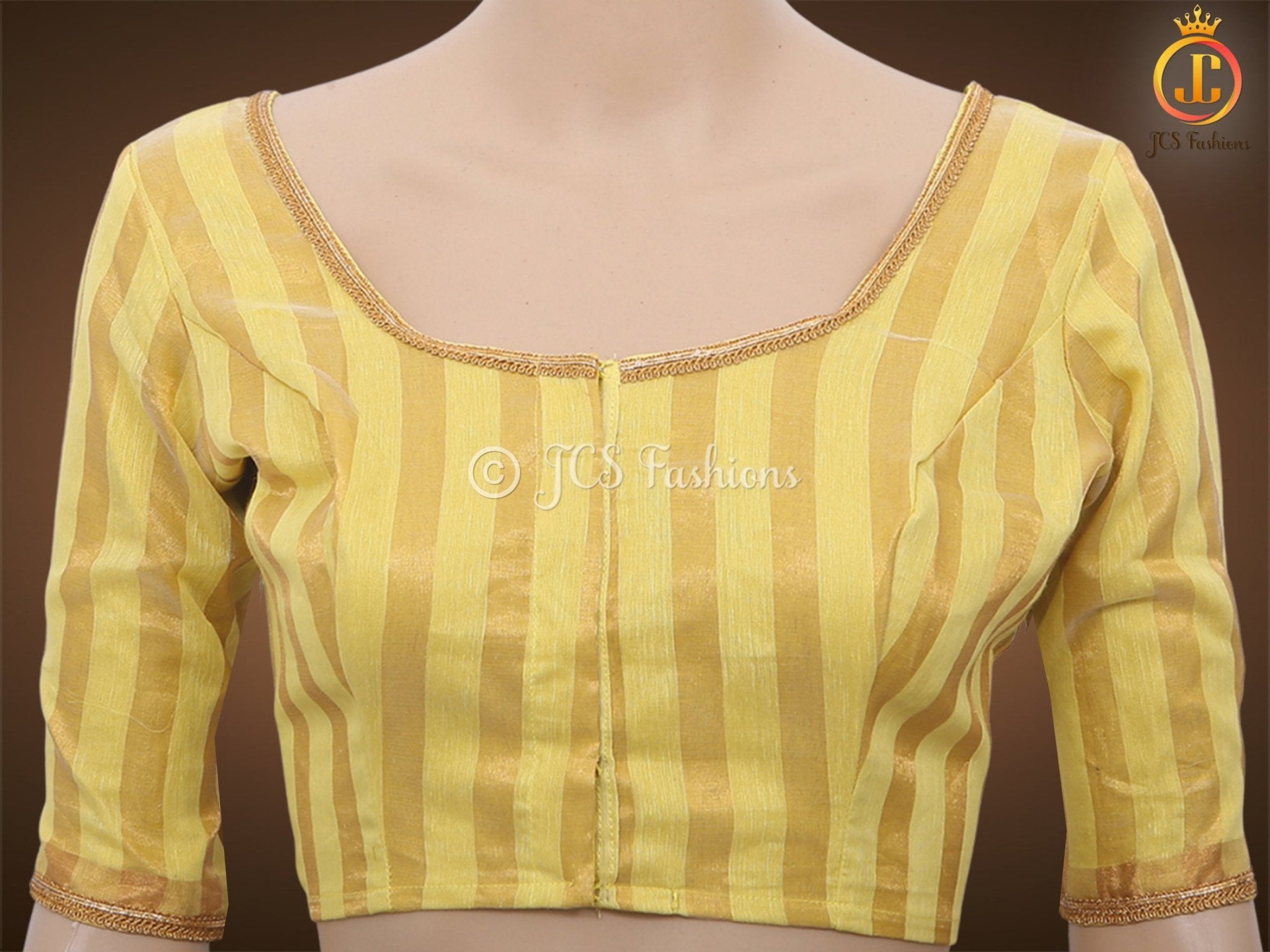 Vertical Zari weaved Lemon Yellow Tissue Linen Saree With Blouse SAREE JCS Fashions