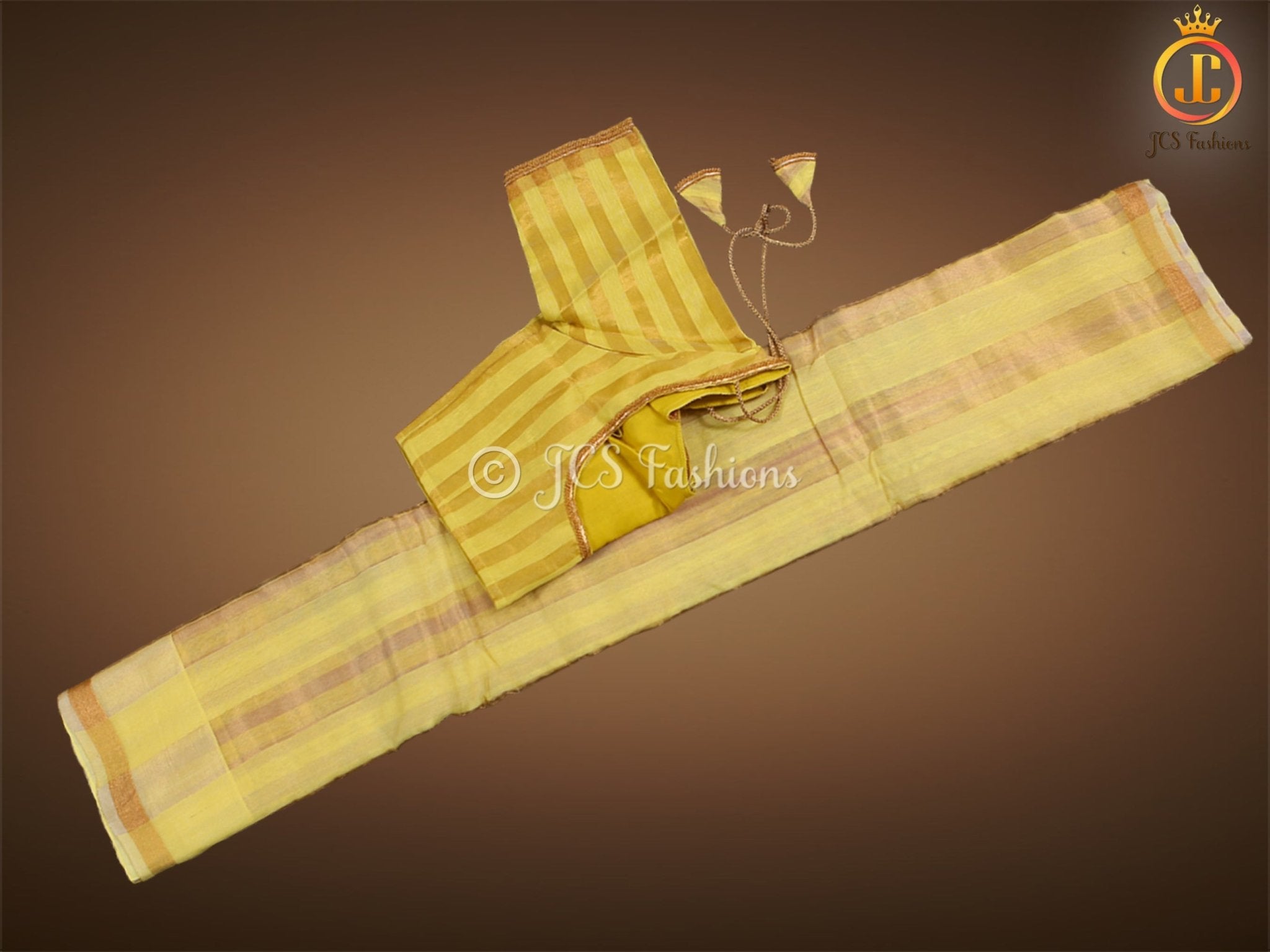 Vertical Zari weaved Lemon Yellow Tissue Linen Saree With Blouse SAREE JCS Fashions