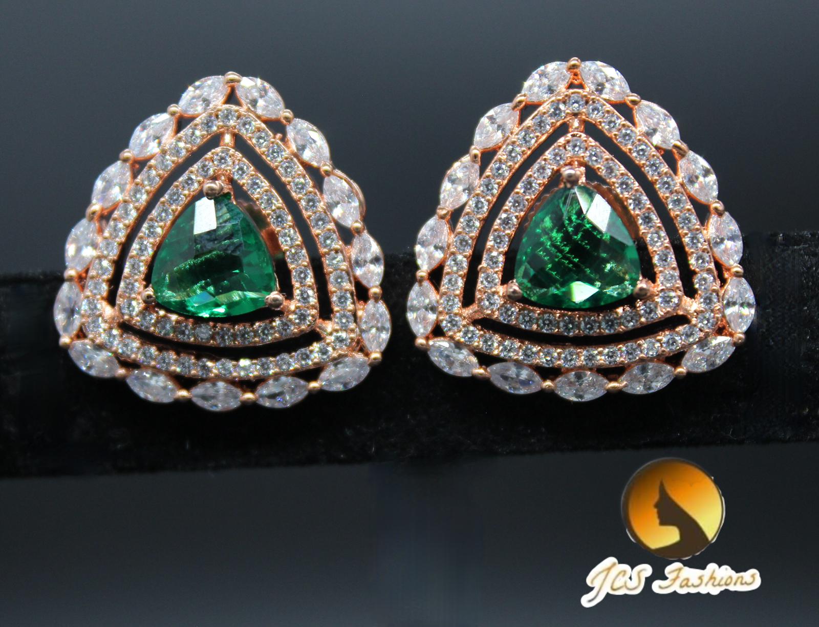 Very elegant, Beautiful and light weight Stone Stud earring Jewelry JCS Fashions Emerald Green