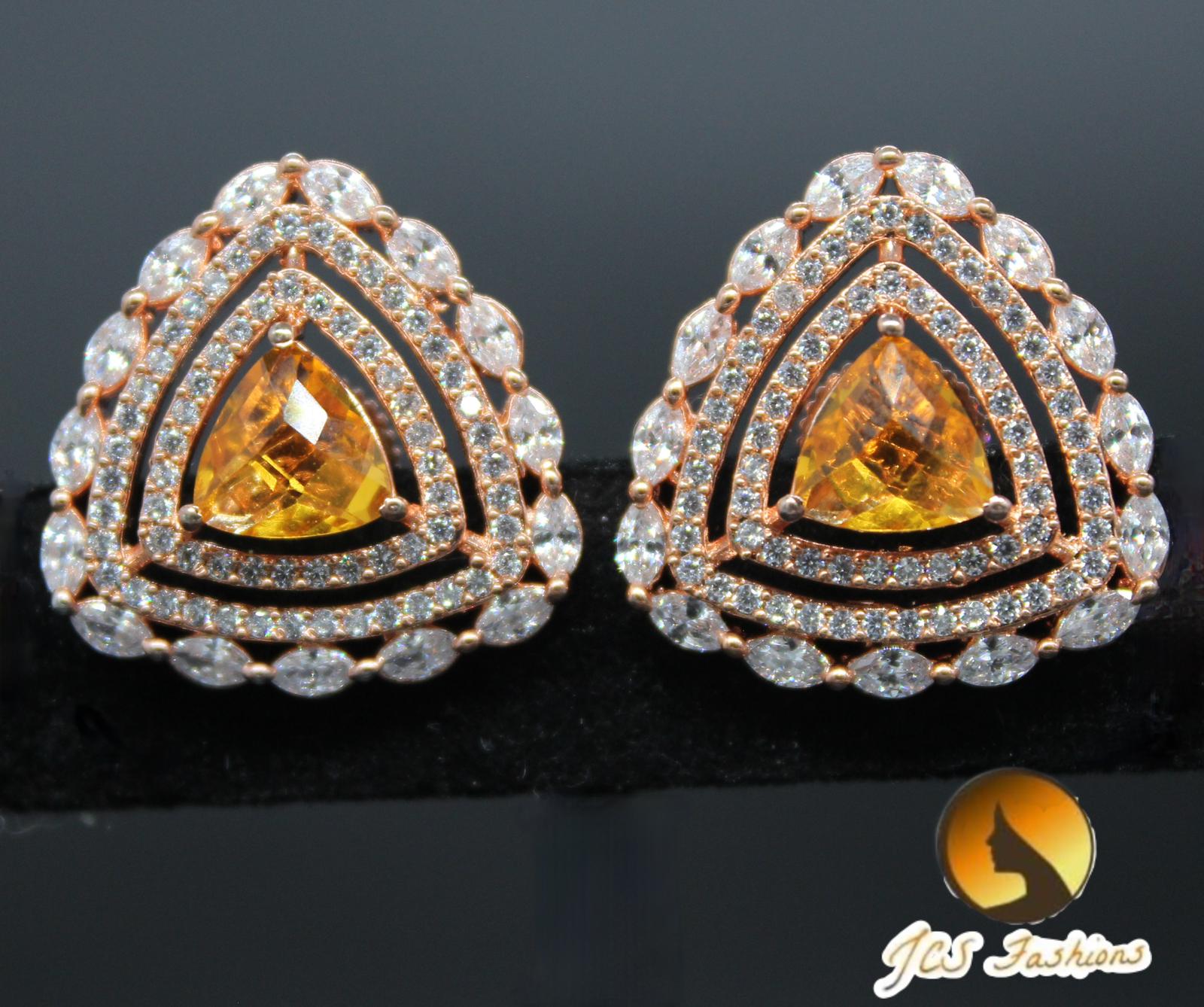 Very elegant, Beautiful and light weight Stone Stud earring Jewelry JCS Fashions Yellow