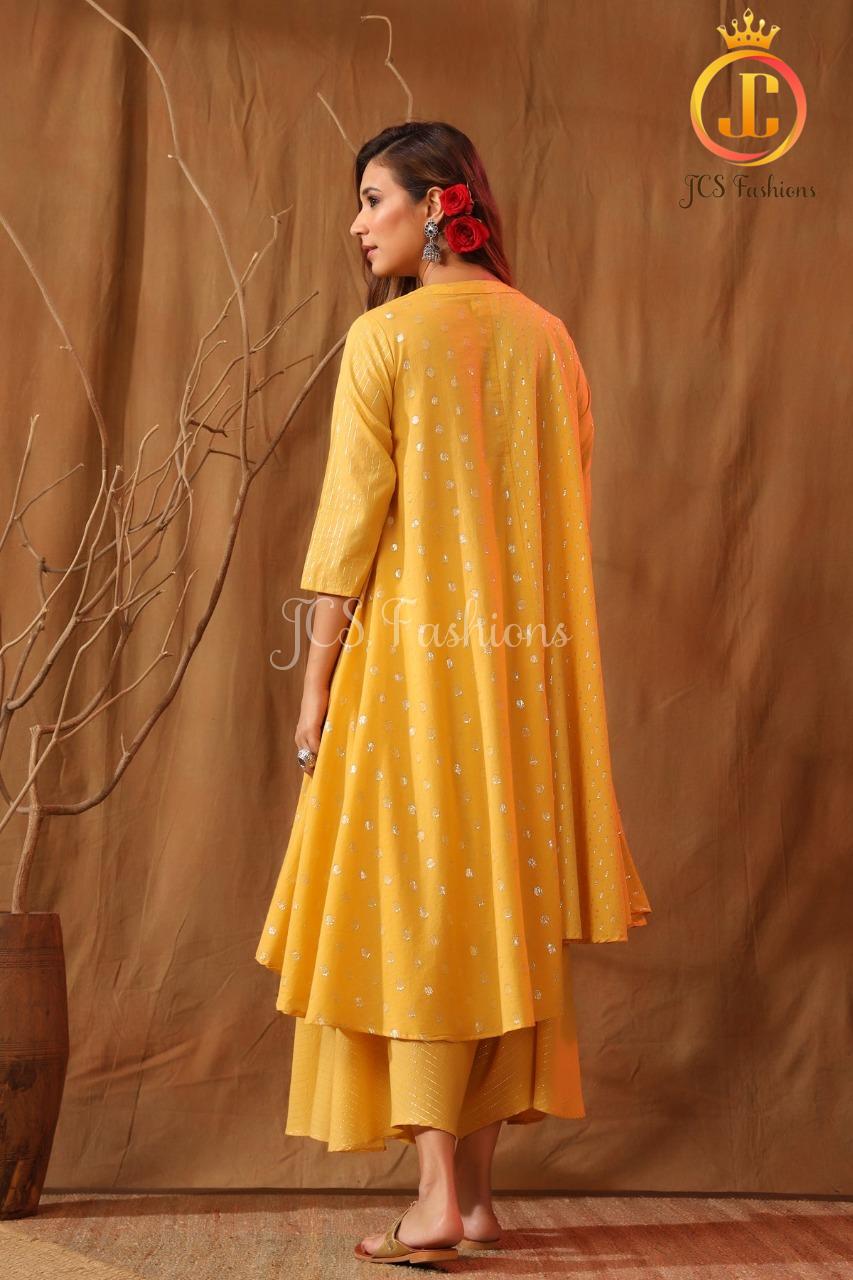 Women's Cotton Asymmetrical Kurta Set With Stole and Potli Pants Sustainable JCS Fashions