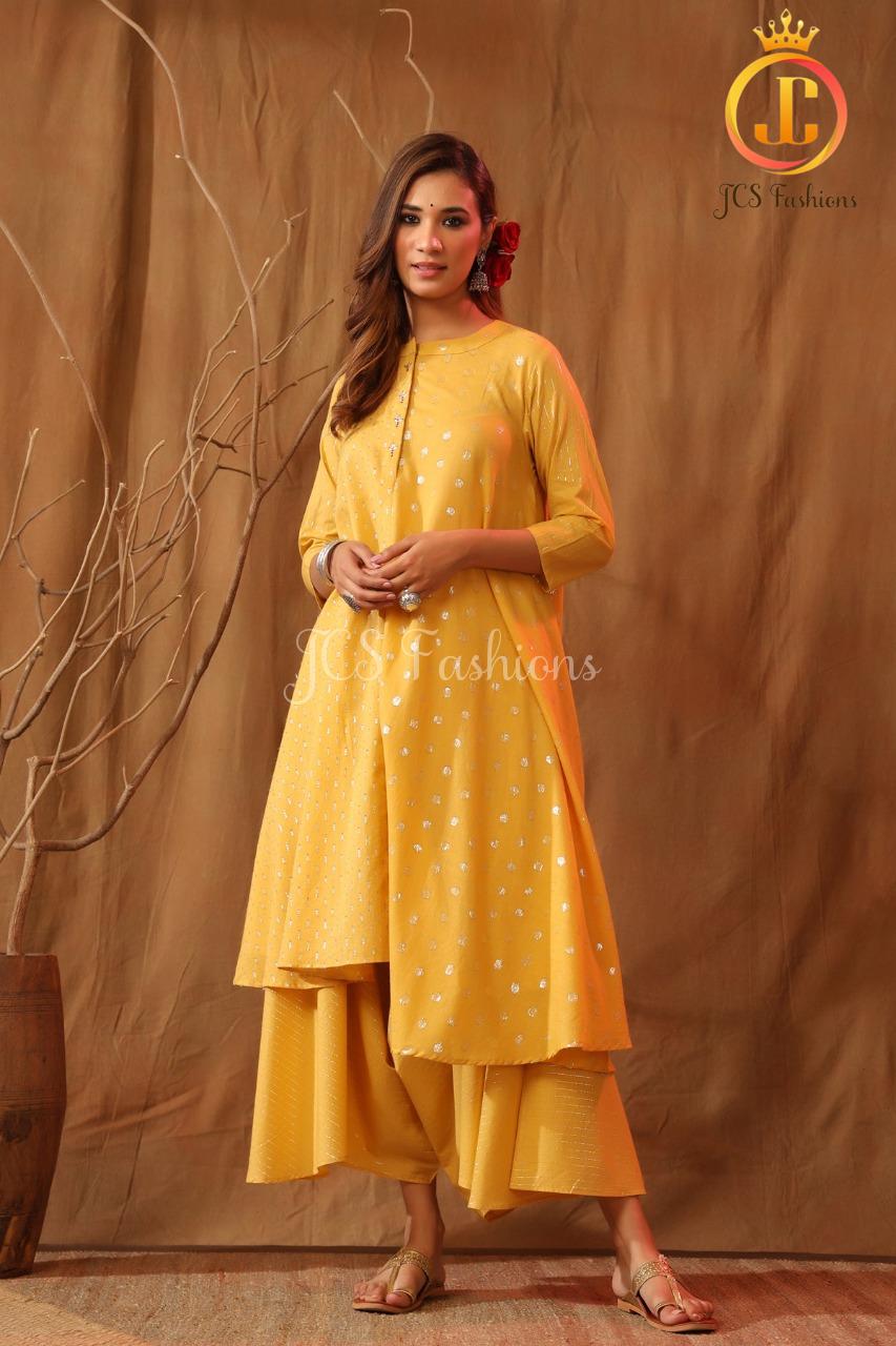 Women's Cotton Asymmetrical Kurta Set With Stole and Potli Pants Sustainable JCS Fashions