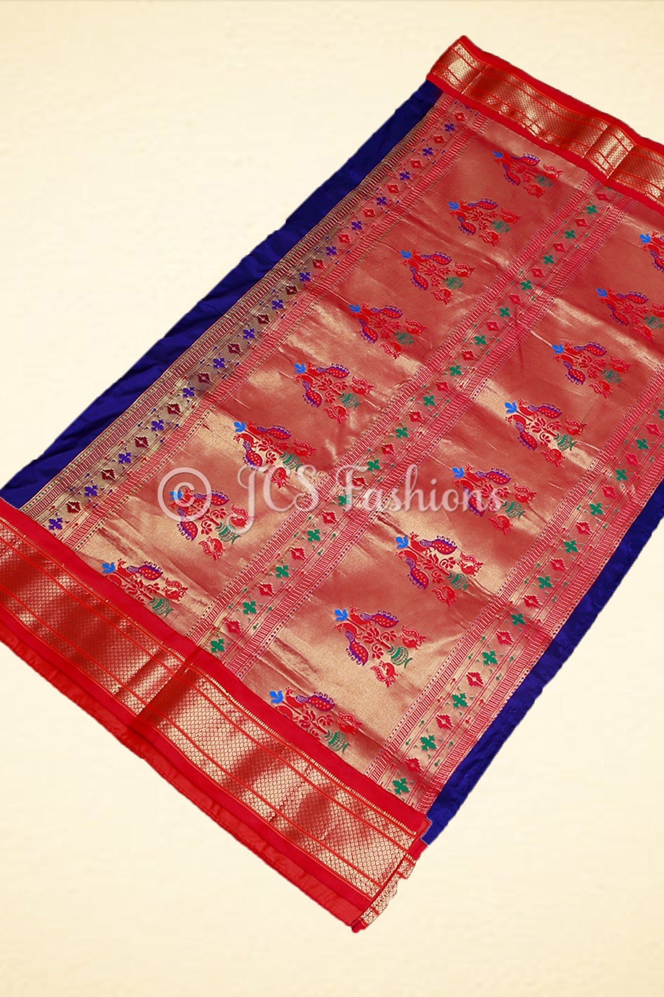 Yeola Paithani Silk Saree, Purple and Red, Fully stitched blouse SAREE JCS Fashions