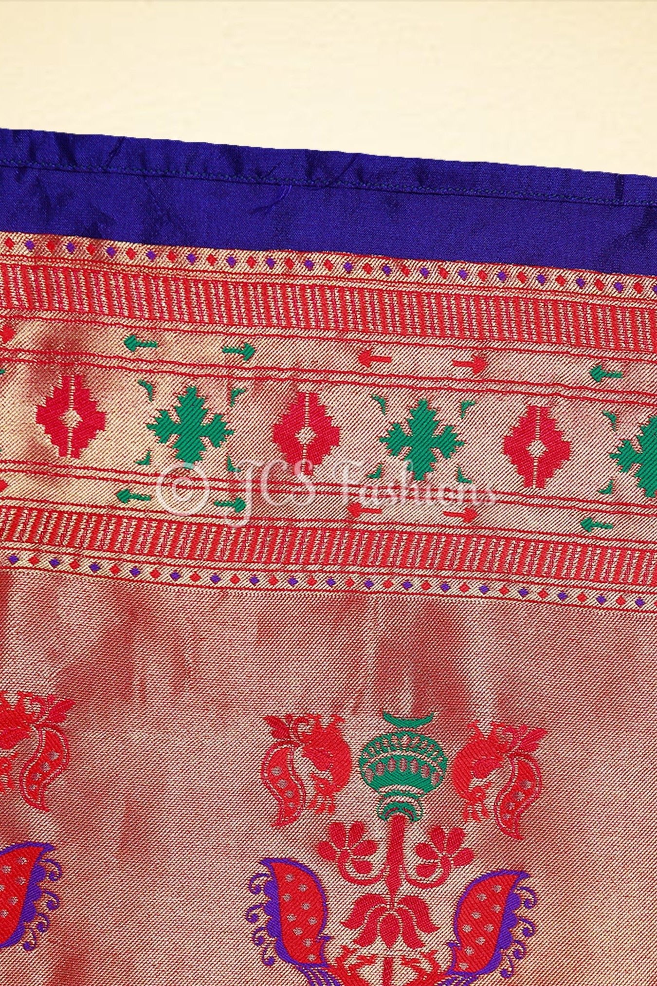 Yeola Paithani Silk Saree, Purple and Red, Fully stitched blouse SAREE JCS Fashions