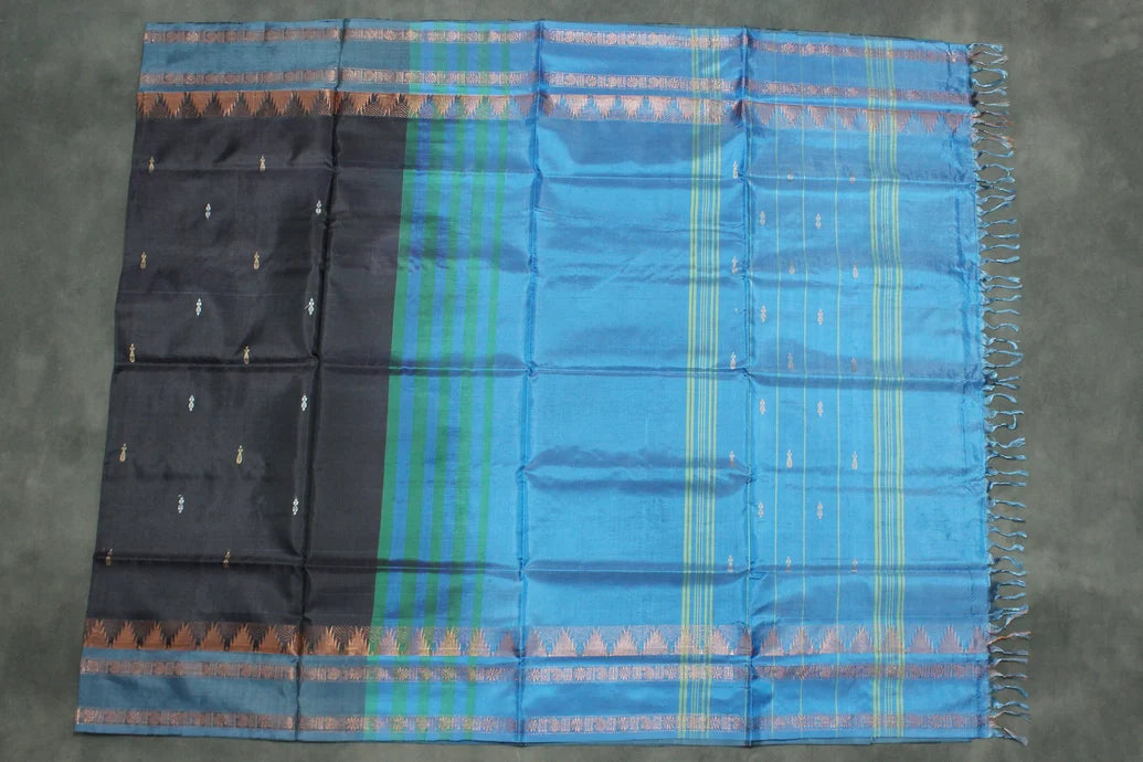 Blue Vaazhai Naar banana pith saree with gold zari border from JCS Fashions