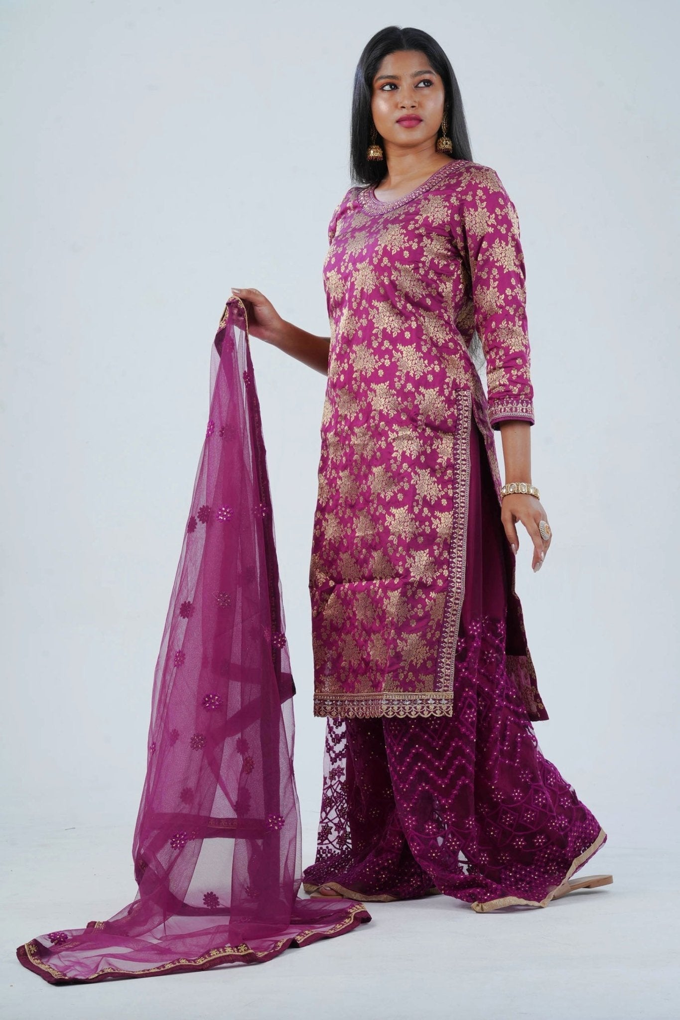 Maroon embroidered palazzo salwar suit for Diwali — JCS Fashions