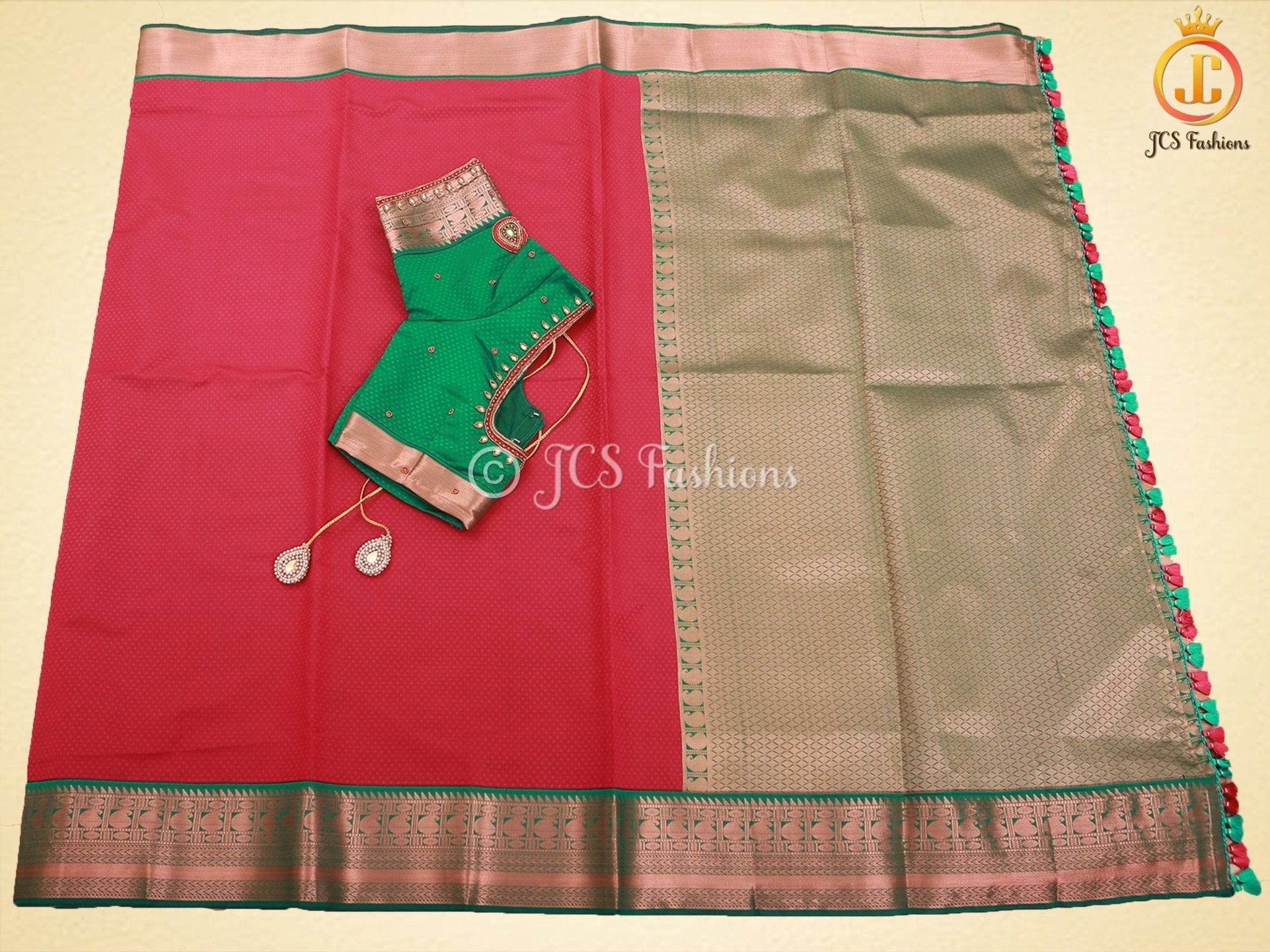 Maroon semi-silk saree with maggam work blouse for Karwa Chauth 2026