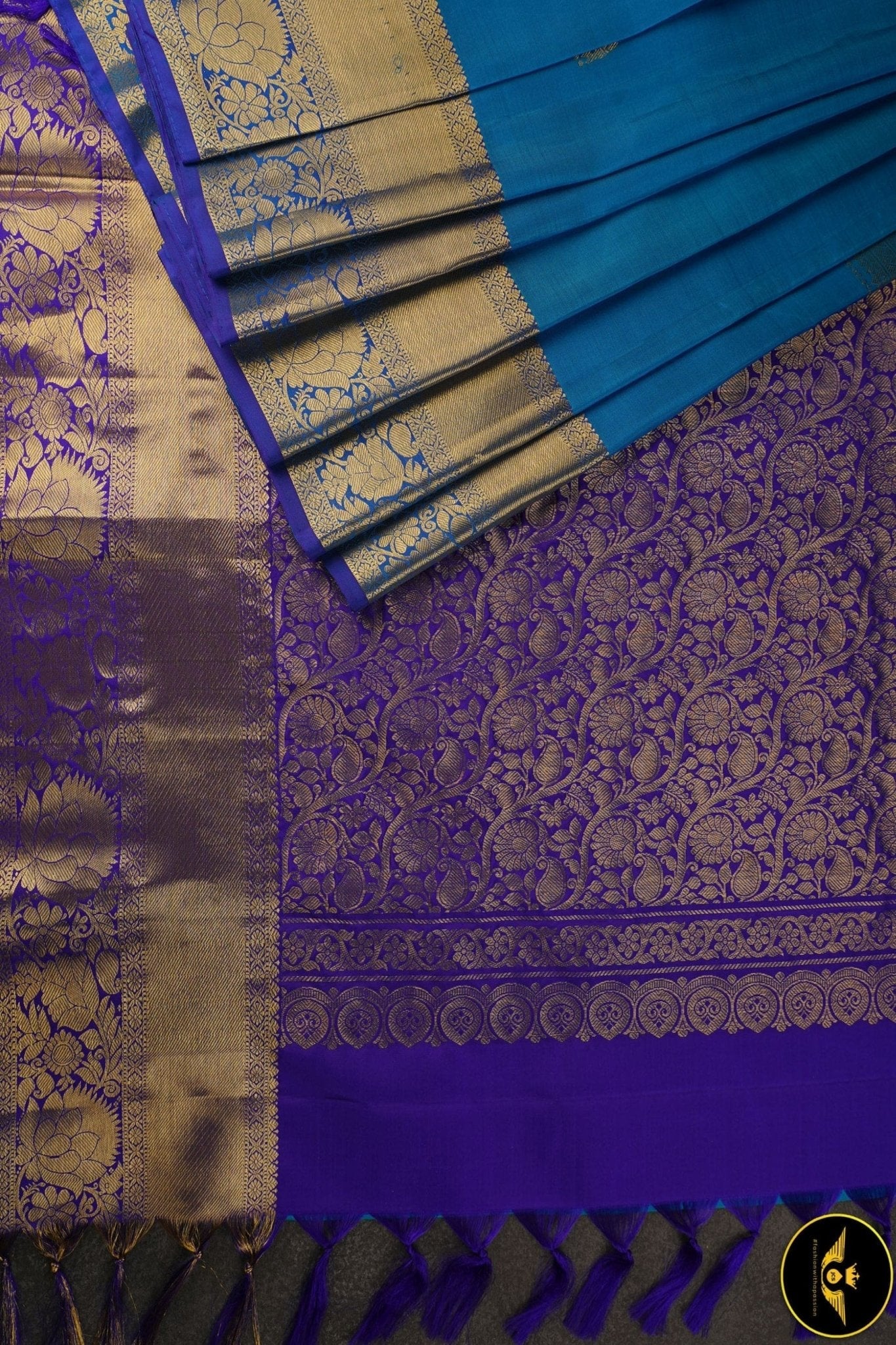 Pure Kanchipuram silk saree in blue — Indian ethnic wear for Bay Area housewarming from JCS Fashions
