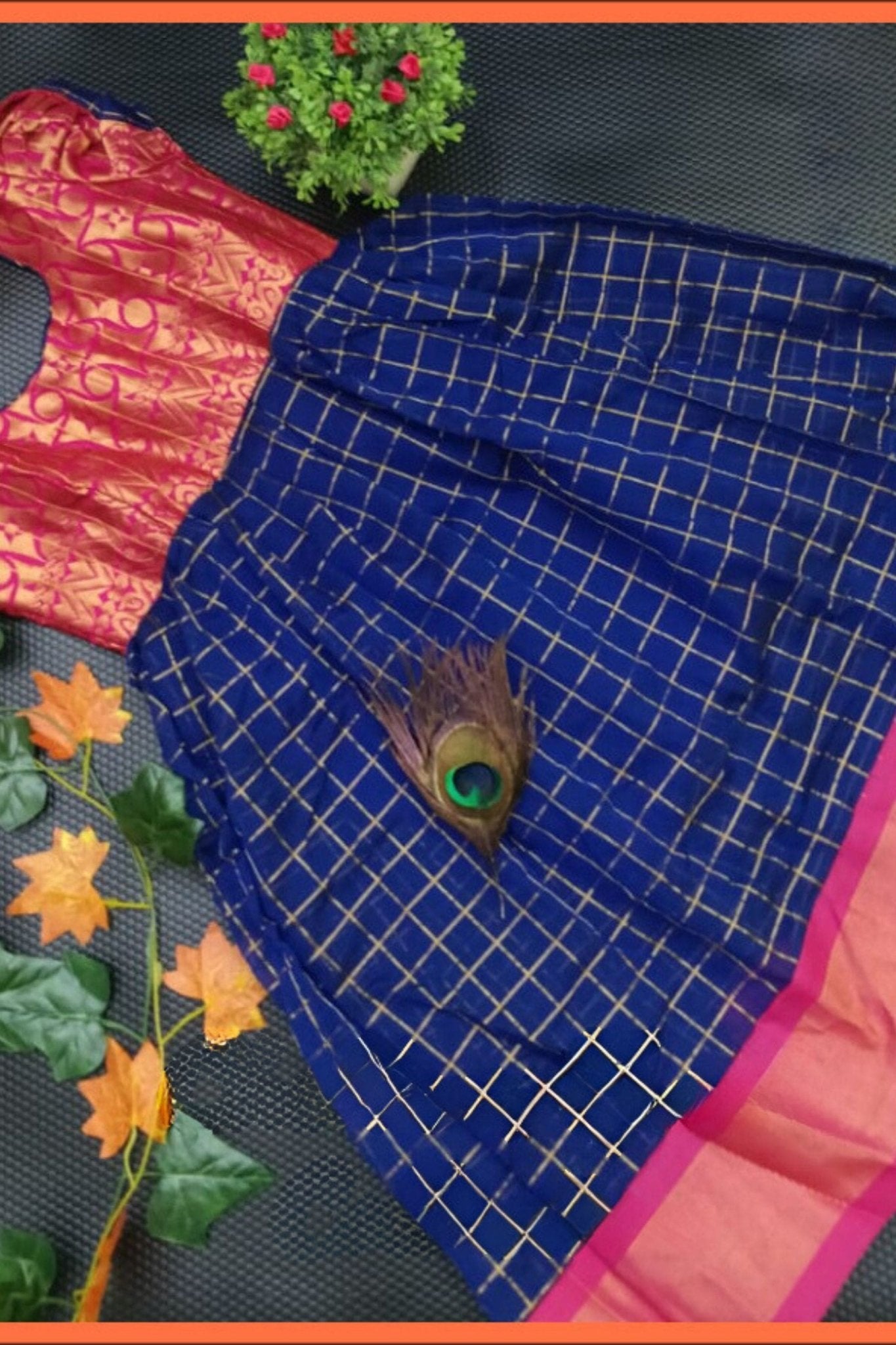 Girls' silk cotton frock with puff sleeves and contrast border — Indian kids festive wear