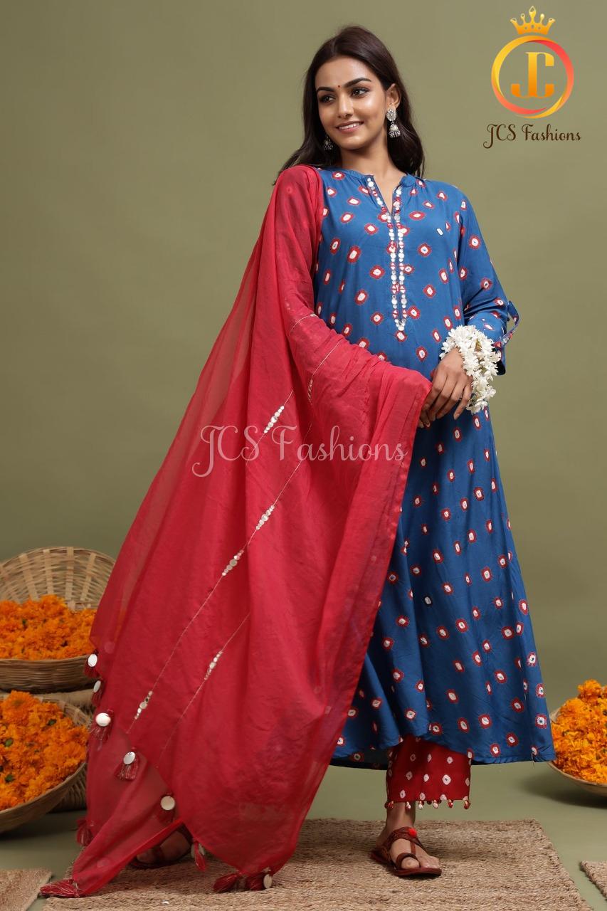 Best Navratri Co-Ord Sets for Women 2026 — Blue Bandhani Kurta with Mirror Detailing