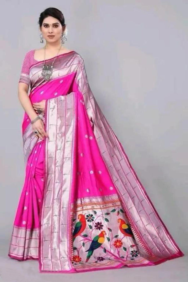 Traditional Elegance Paithani Silk Saree with Parrot Design Pallu
