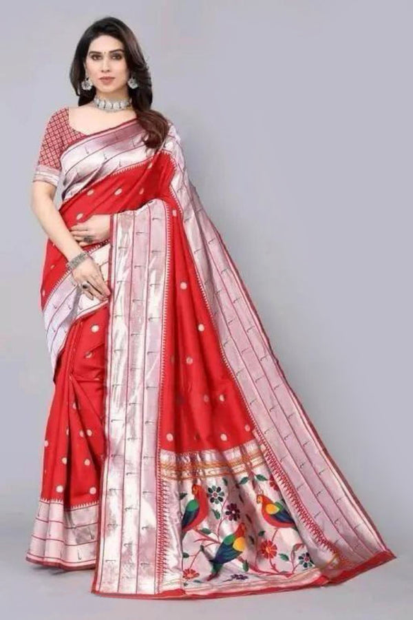 Exquisite Paithani Silk Saree with Parrot Pallu and Zari Details