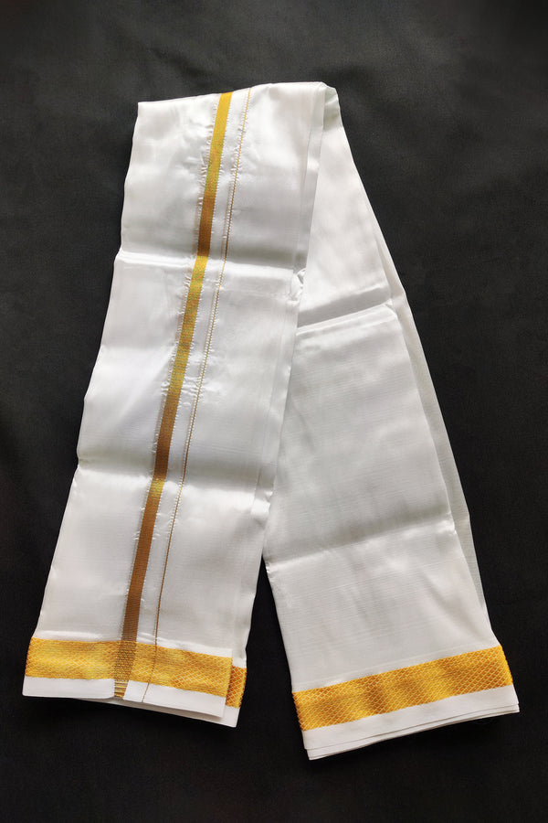 Men's Elegant Semi-Silk White Angavastram: Comfort &Tradition in a Piece