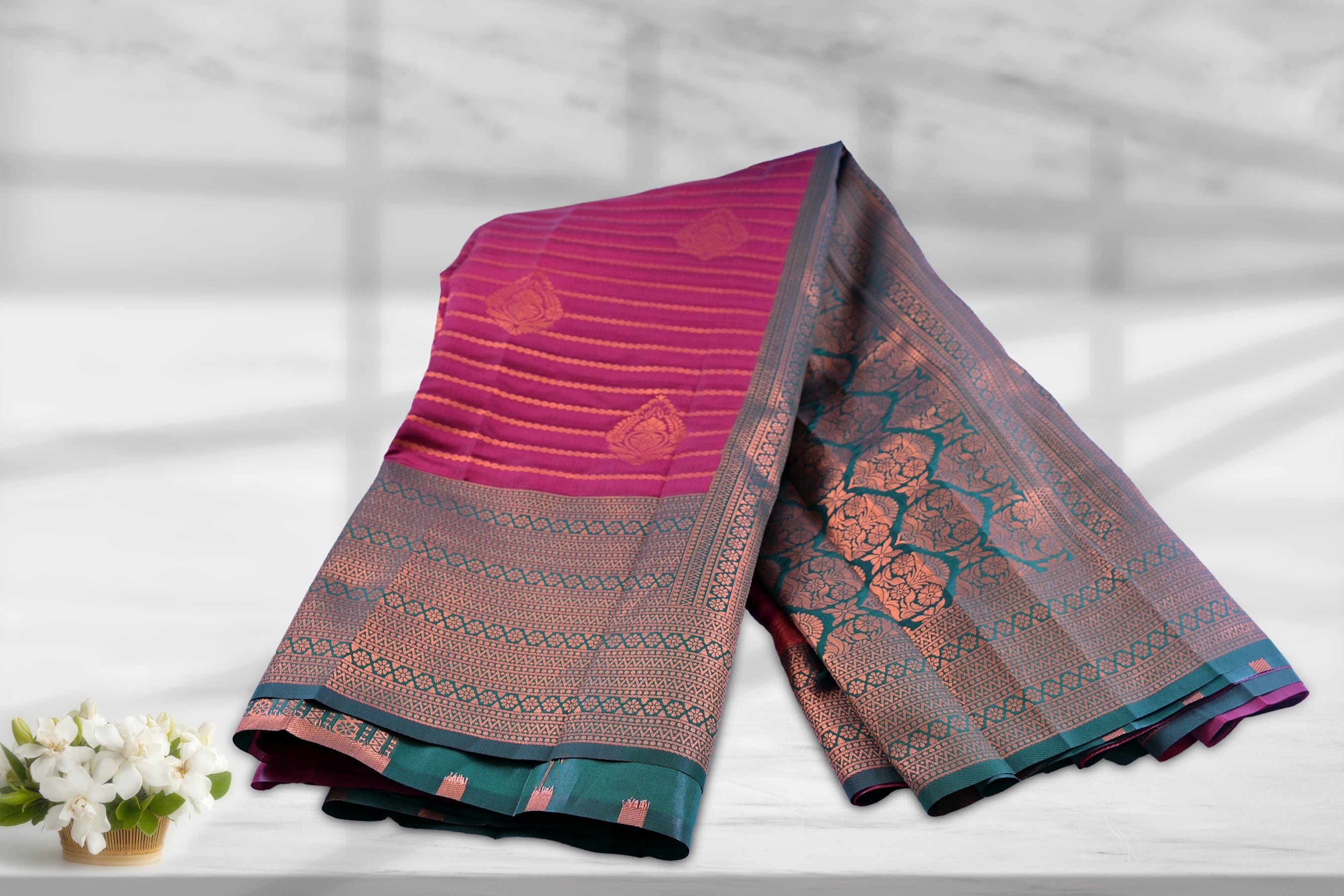 Zari Lines Saree with Contrasting Borders - Traditional Elegance Meet Saree JCS Fashions