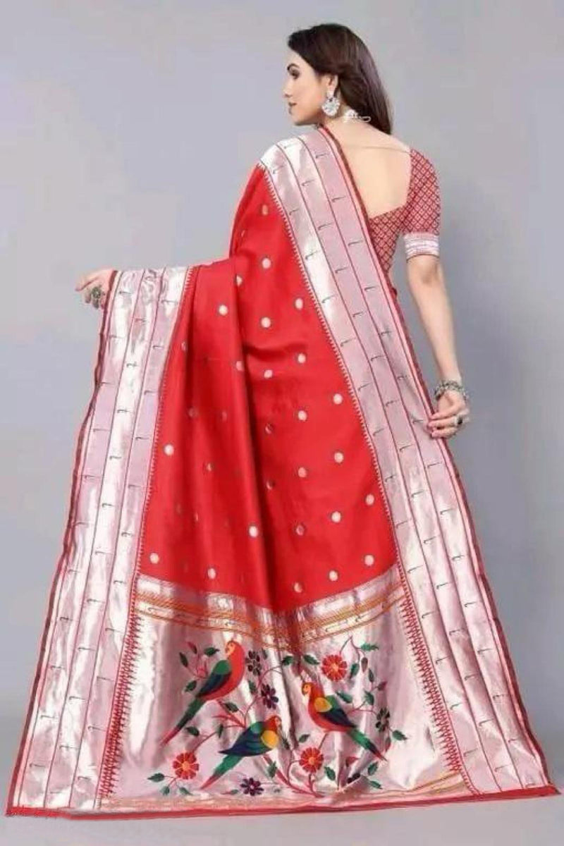 Exquisite Paithani Silk Saree with Parrot Pallu and Zari Details