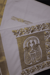 Kerala Cotton Saree with Elegant Peacock Motifs