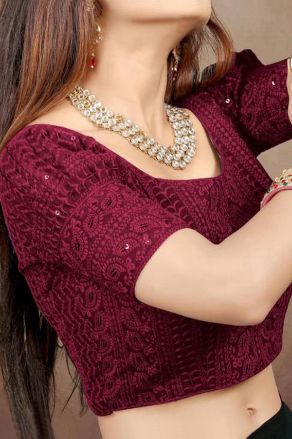 Chic Georgette Puff Sleeve Blouse with Embroidery | JCSFashions