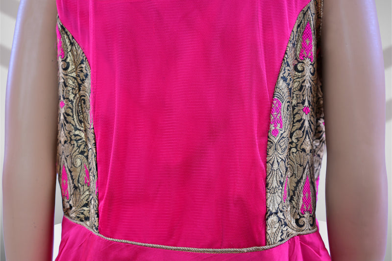Silk Full Flare Anarkali Long Gown With Banarasi Brocade design