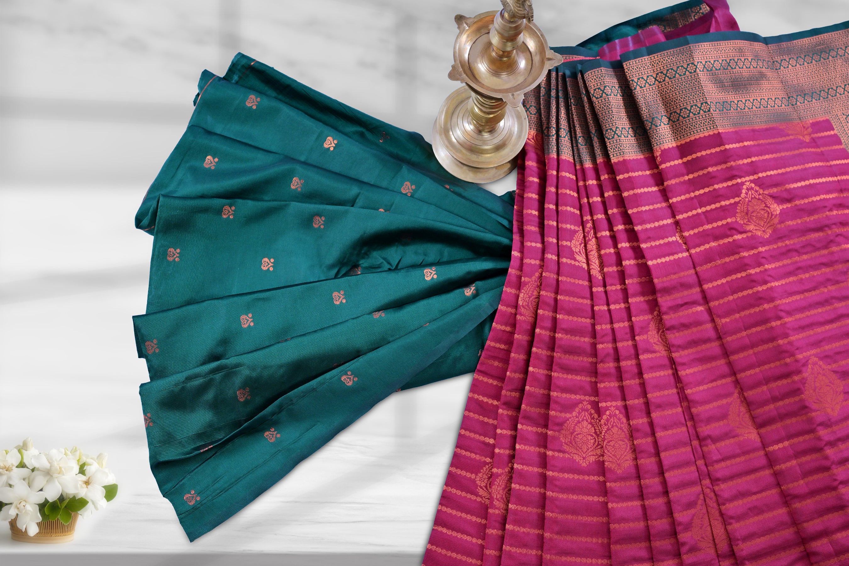 Zari Lines Saree with Contrasting Borders - Traditional Elegance Meet Saree JCS Fashions