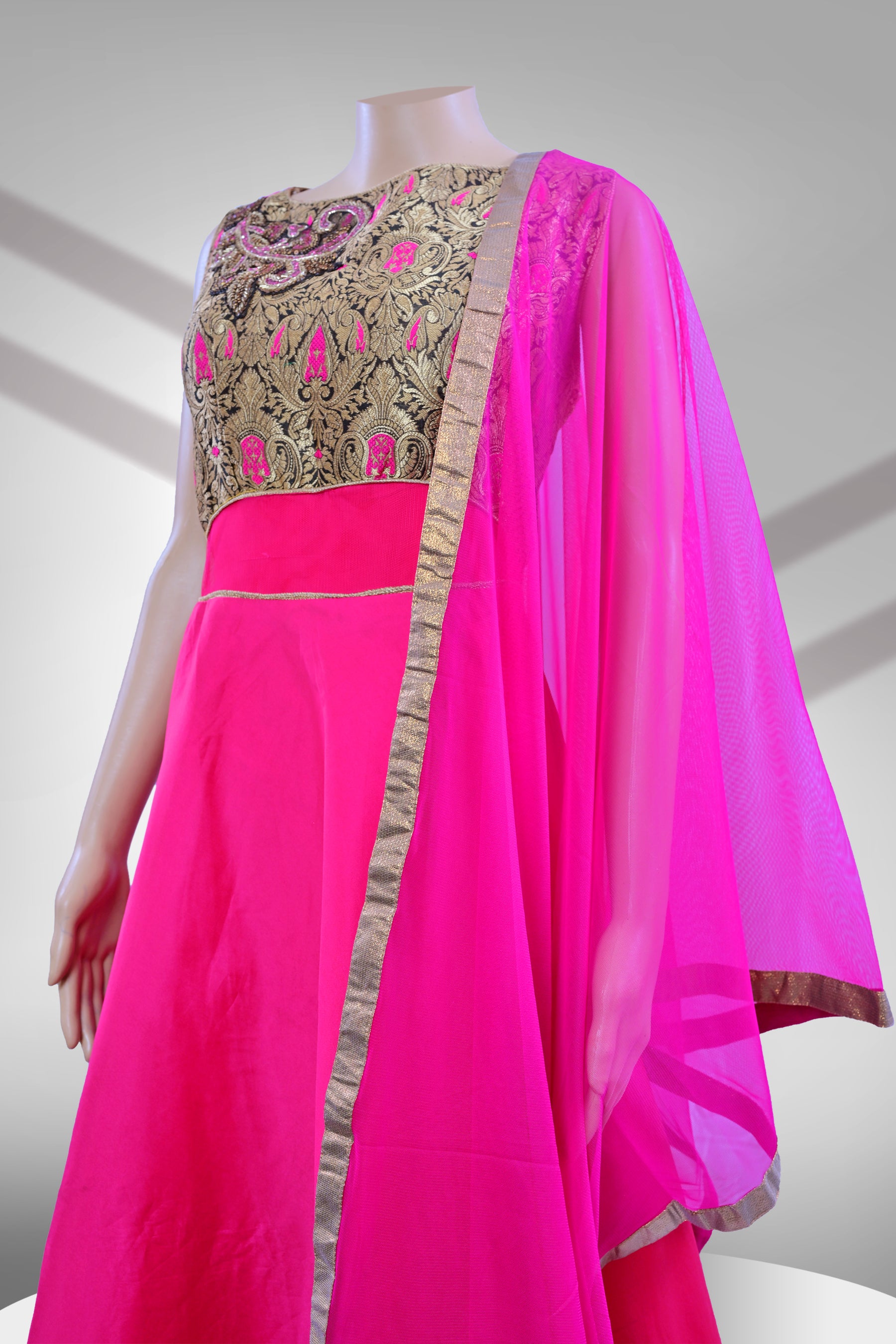 Silk Full Flare Anarkali Long Gown With Banarasi Brocade design KURTI JCS Fashions